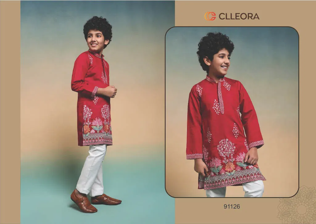 Clleora Tradi Kidz Viscose Silk Thread Work Kurta And Pant Collection