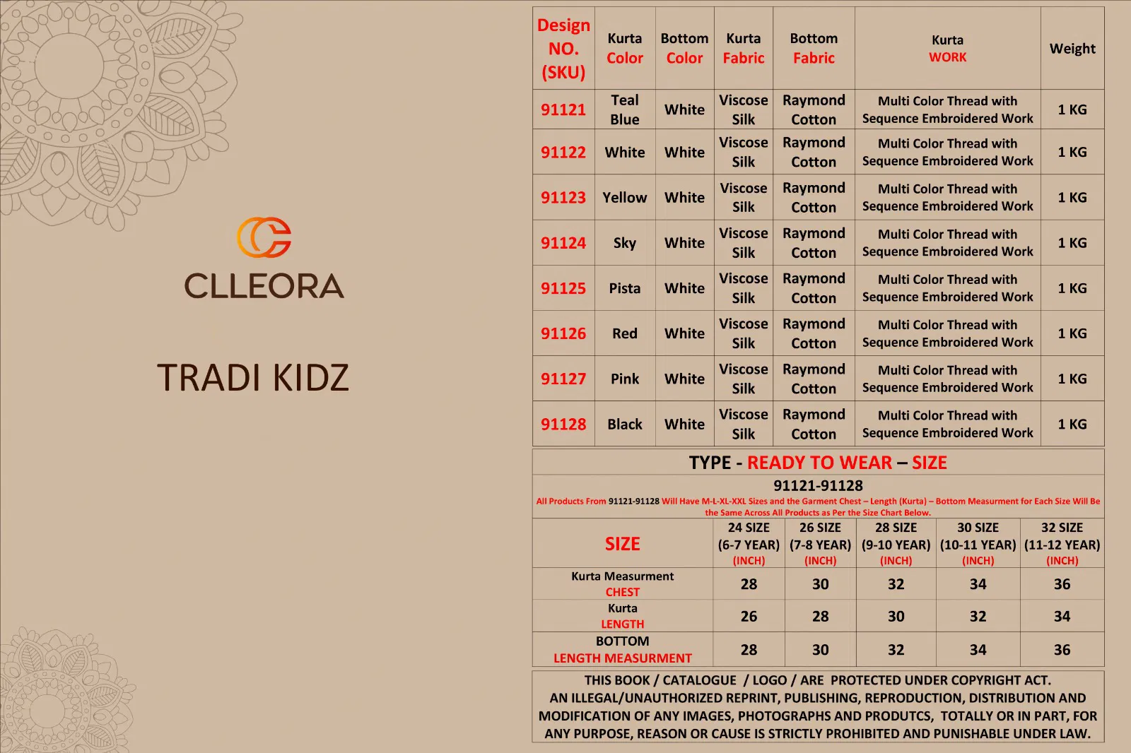 Clleora Tradi Kidz Viscose Silk Thread Work Kurta And Pant Collection