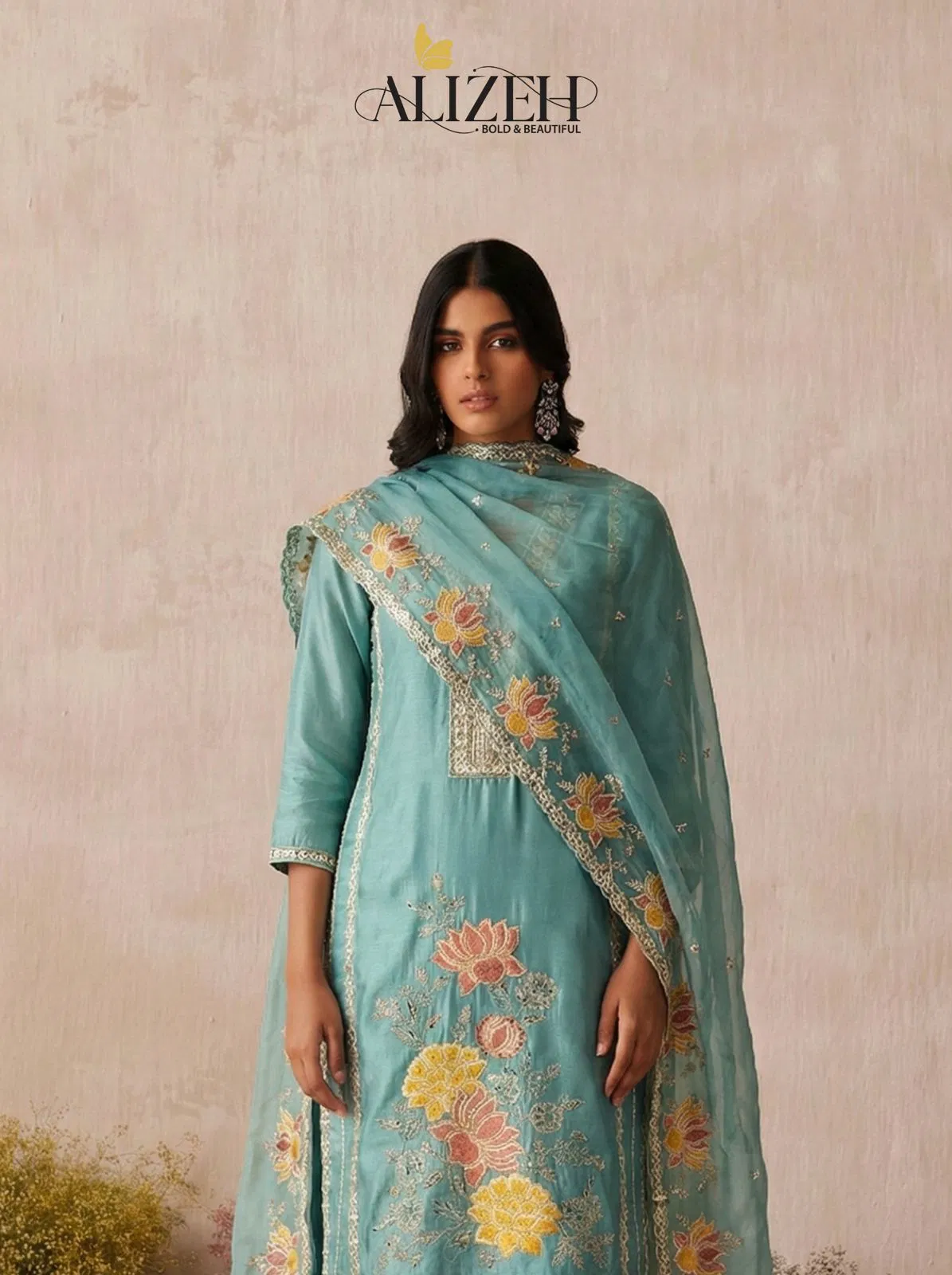 Alizeh 7073 To 7076 Shimmer Silk Woth Work Top Bottom And Dupatta Collection 