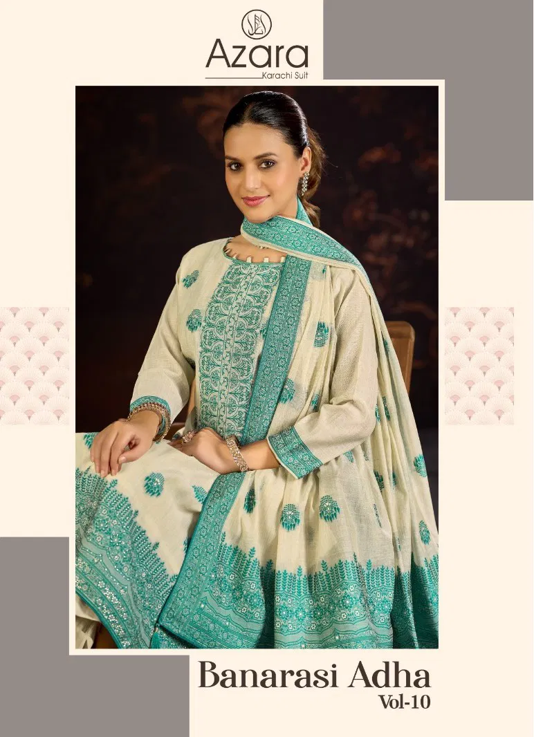 Radhika Azara Banarasi Adha Vol 10 Jam Cotton With Work Dress Material Collection 