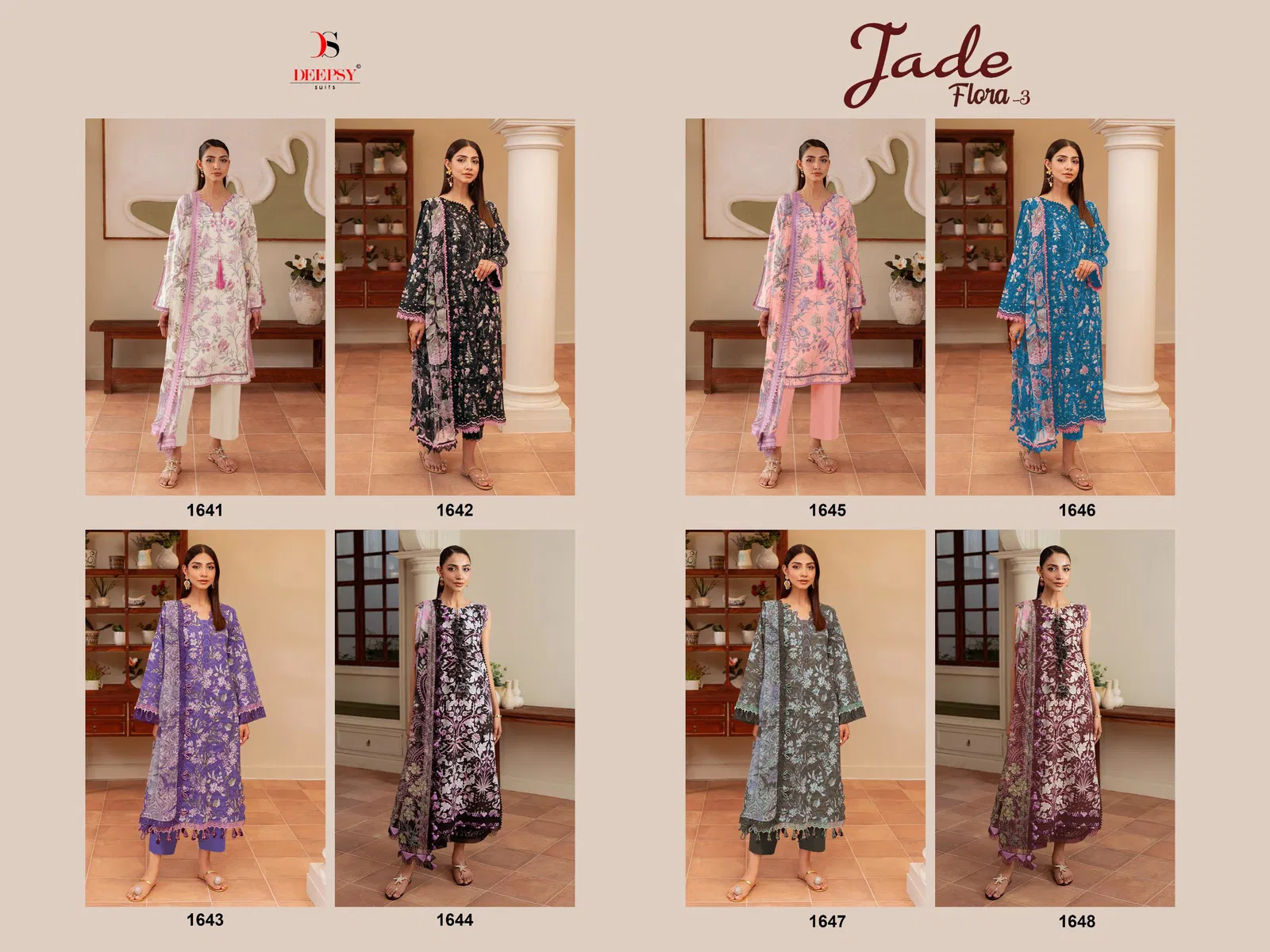Deepsy Jade Flora Vol 3 Chiffon Dupatta Cotton Pakistani Salwar Kameez Collection 