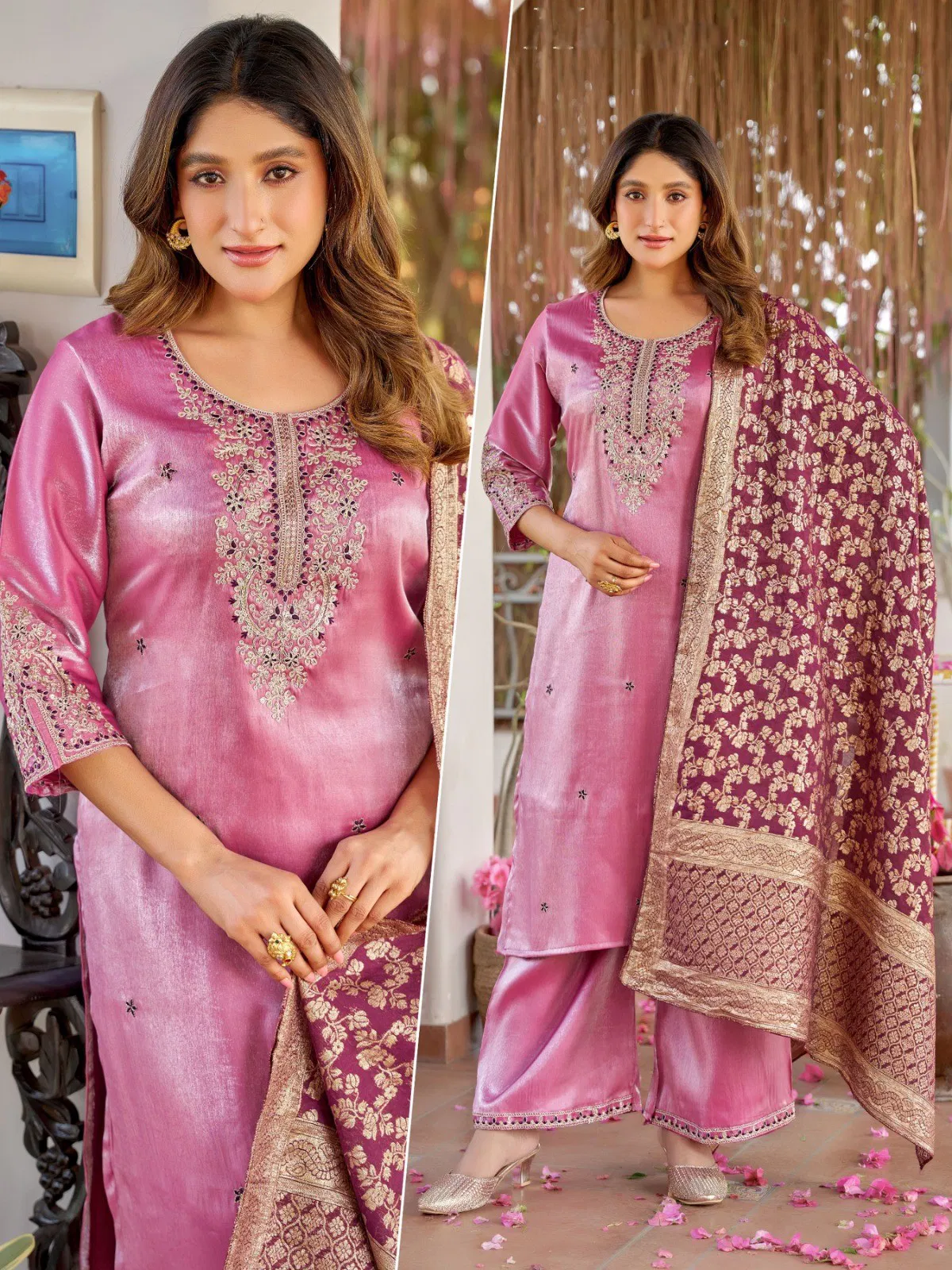 Naisha K 645 Roman Glass With Work Kurti Pant And Dupatta Collection