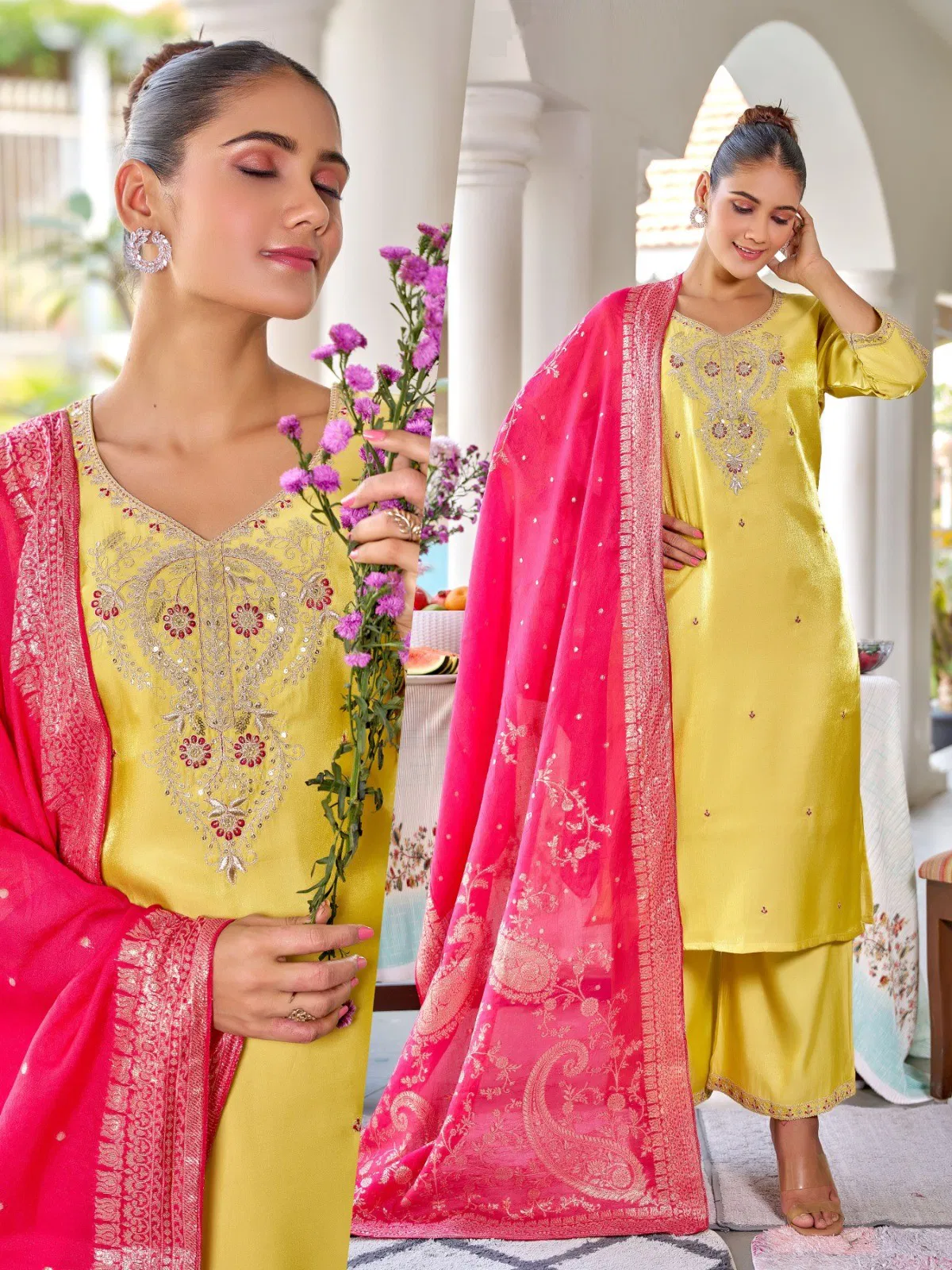 Naisha K 645 Roman Glass With Work Kurti Pant And Dupatta Collection