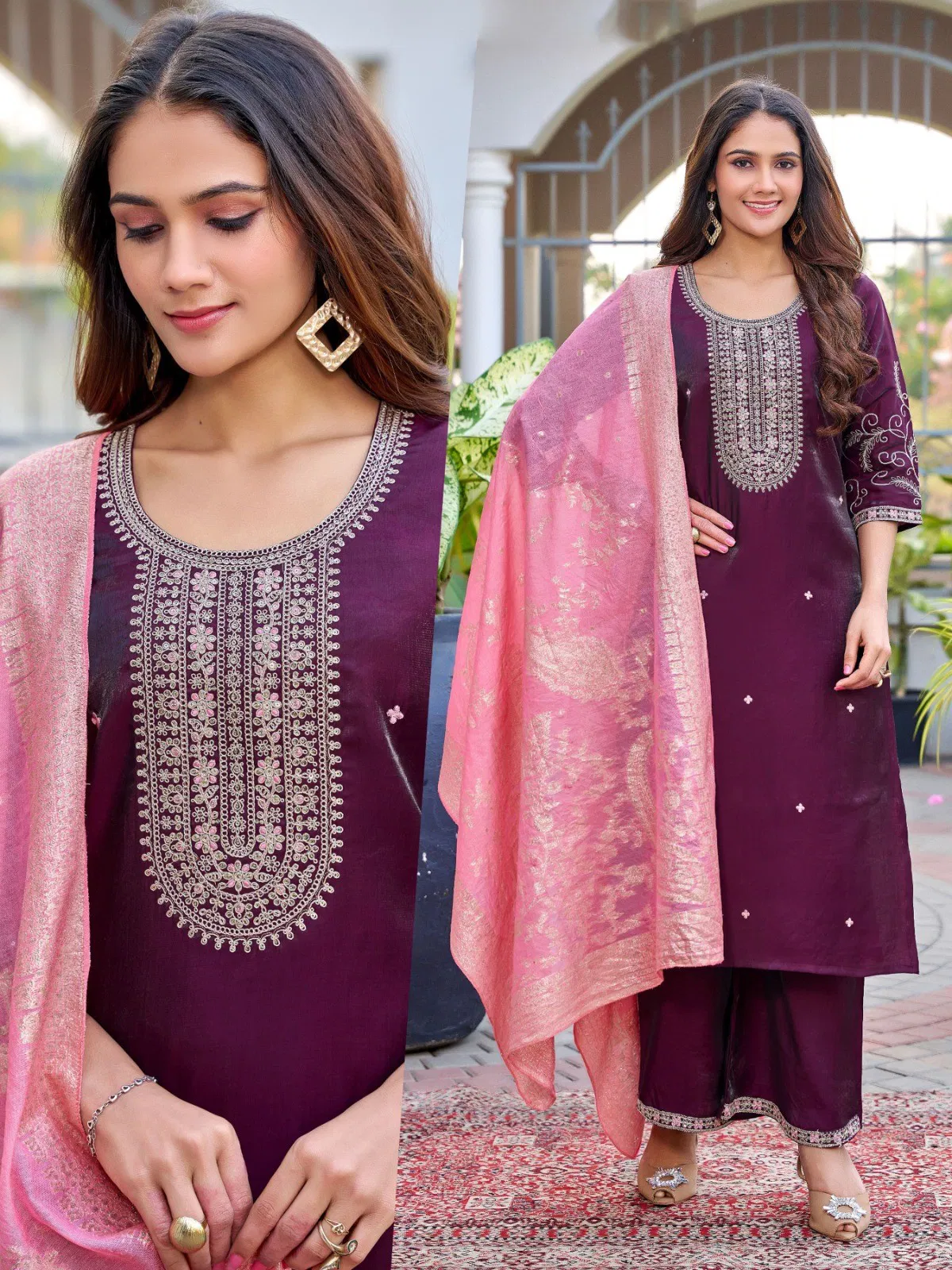 Naisha K 645 Roman Glass With Work Kurti Pant And Dupatta Collection
