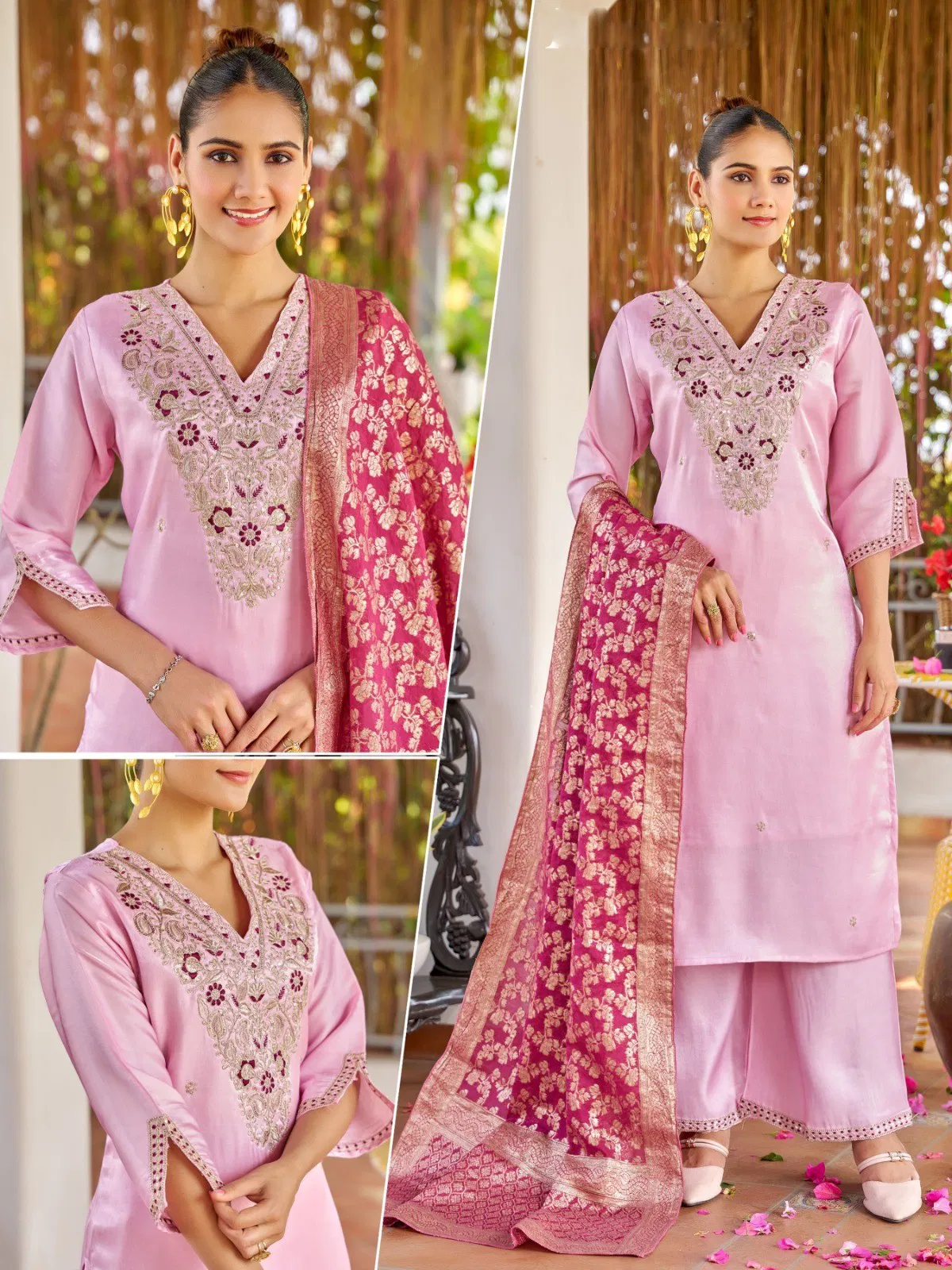 Naisha K 645 Roman Glass With Work Kurti Pant And Dupatta Collection