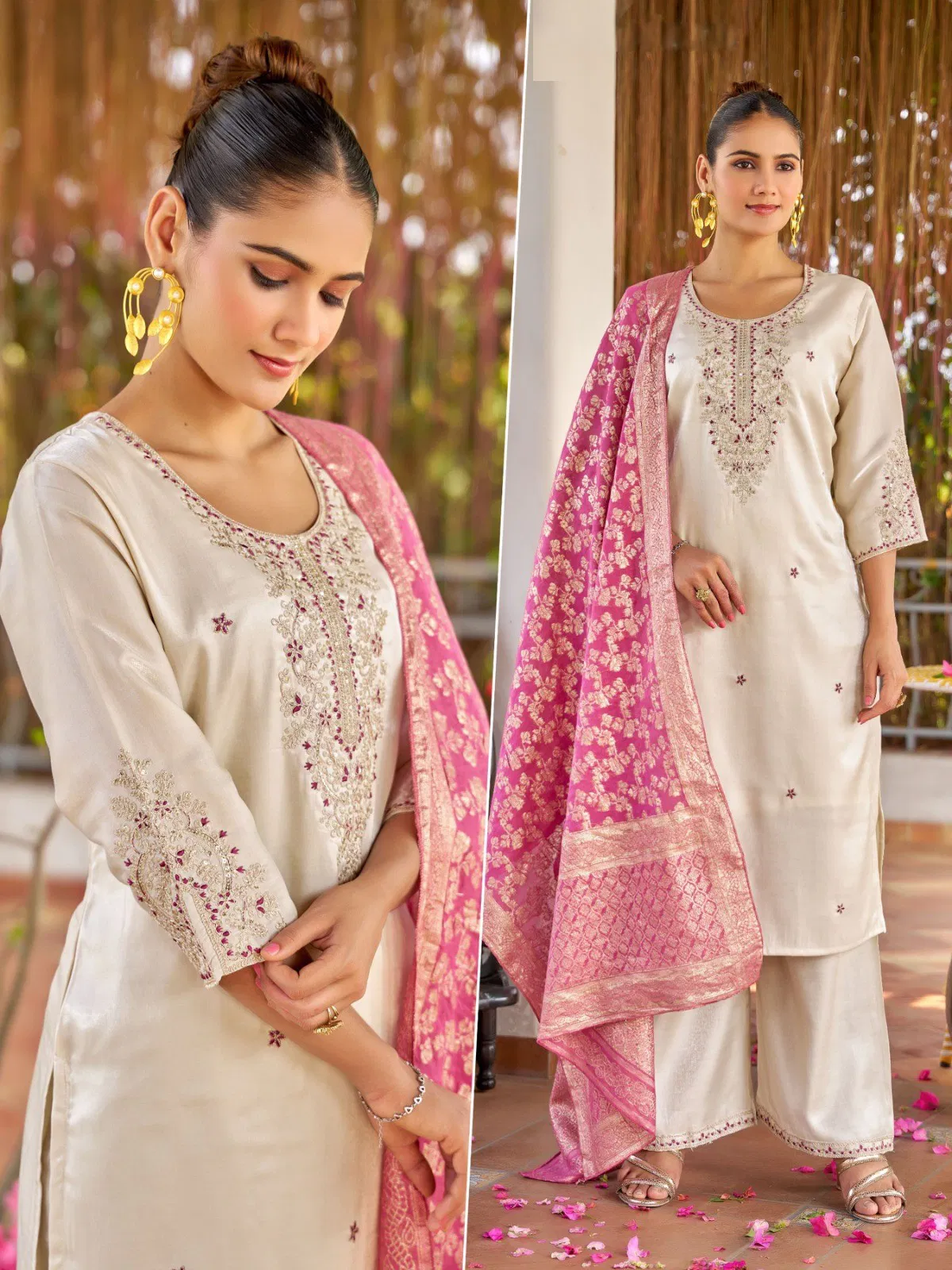 Naisha K 645 Roman Glass With Work Kurti Pant And Dupatta Collection