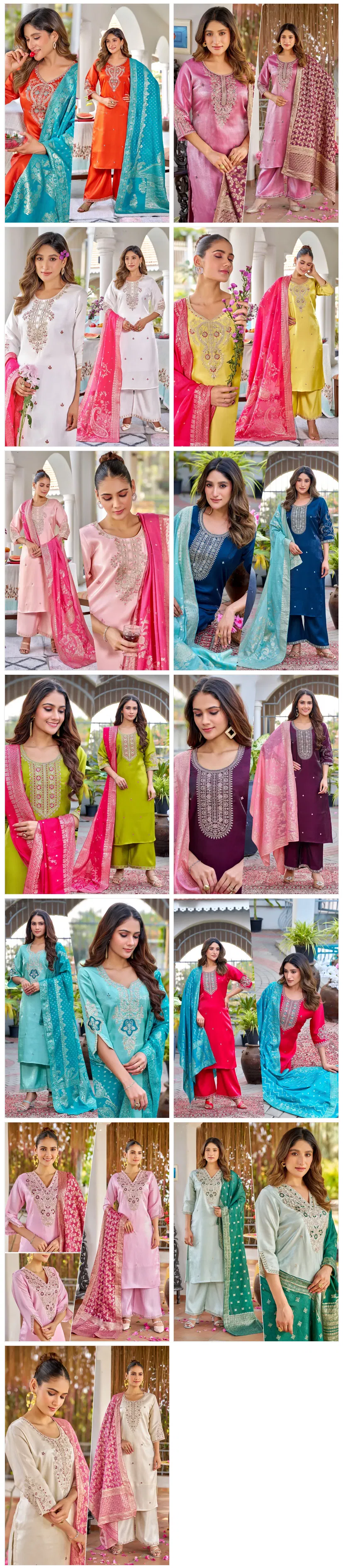 Naisha K 645 Roman Glass With Work Kurti Pant And Dupatta Collection