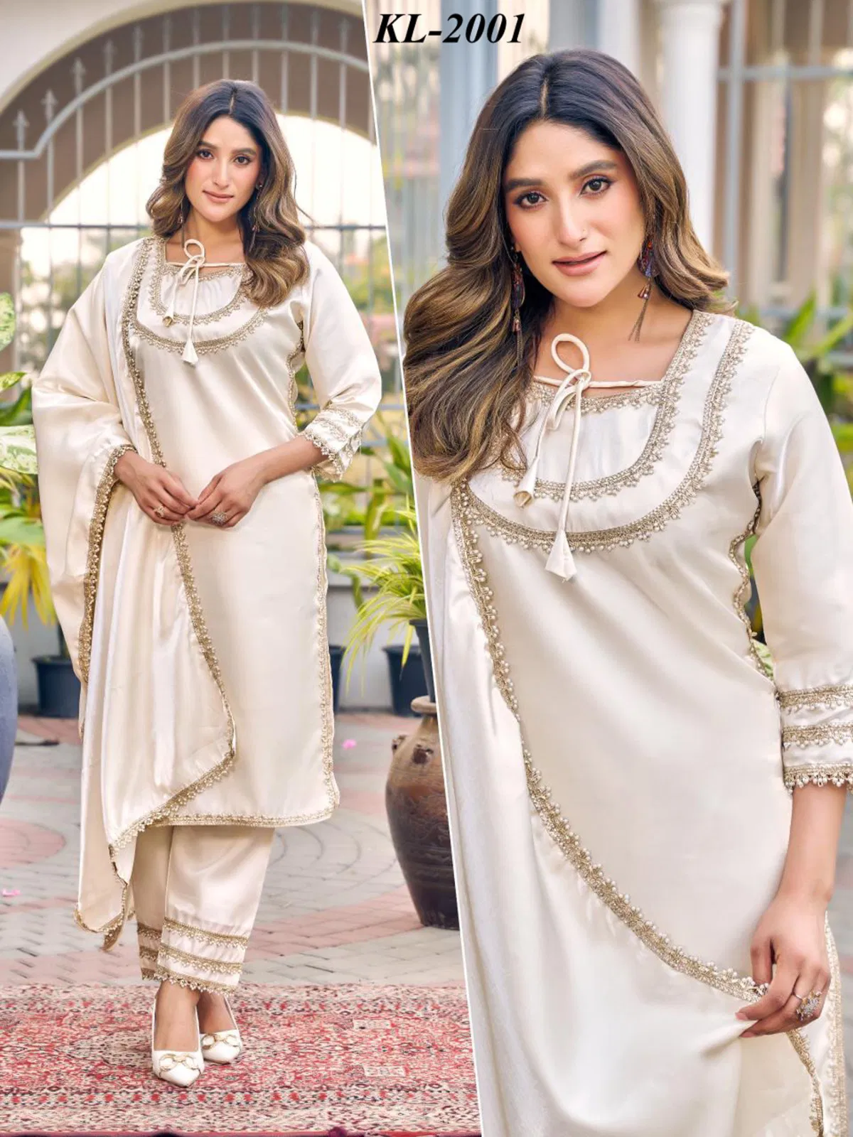 Naisha K 646 Roman Glass With Work Kurti Pant And Dupatta Collection 