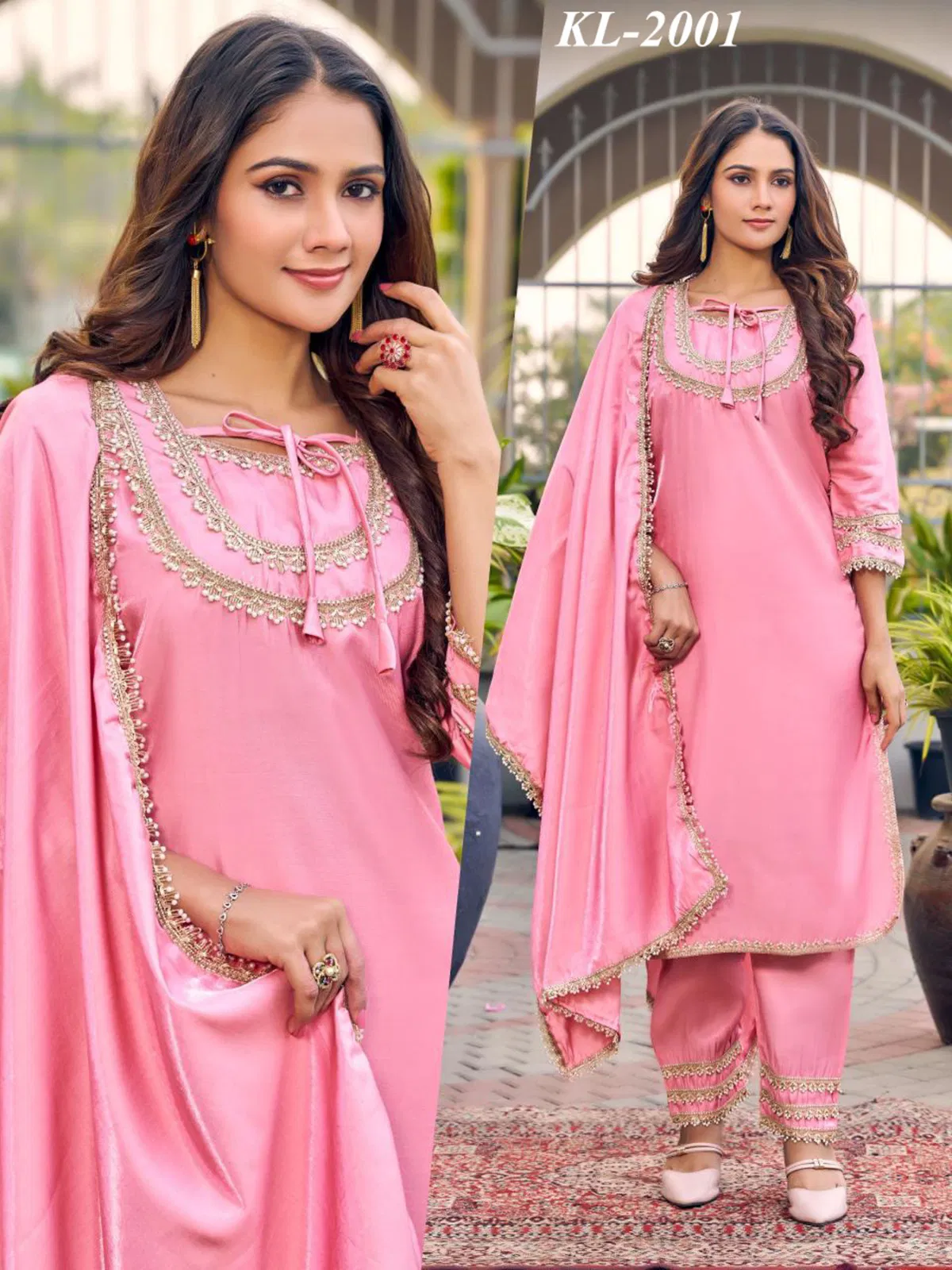 Naisha K 646 Roman Glass With Work Kurti Pant And Dupatta Collection 