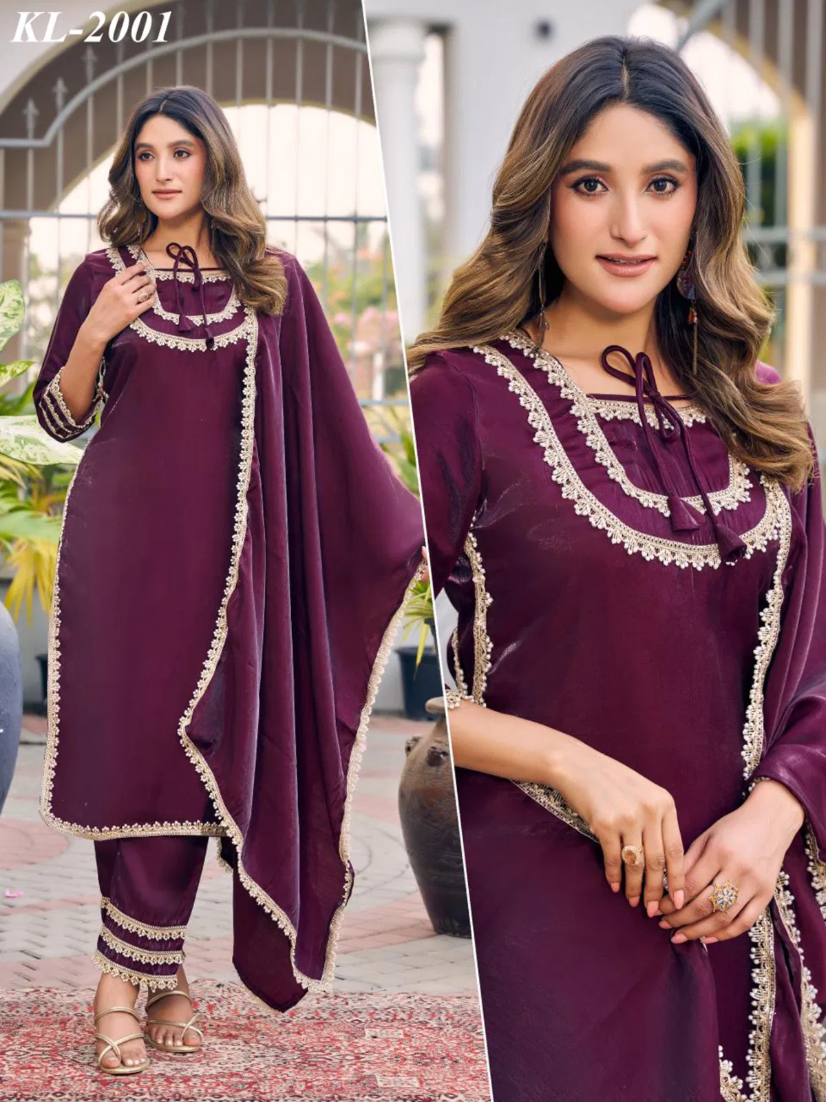 Naisha K 646 Roman Glass With Work Kurti Pant And Dupatta Collection 