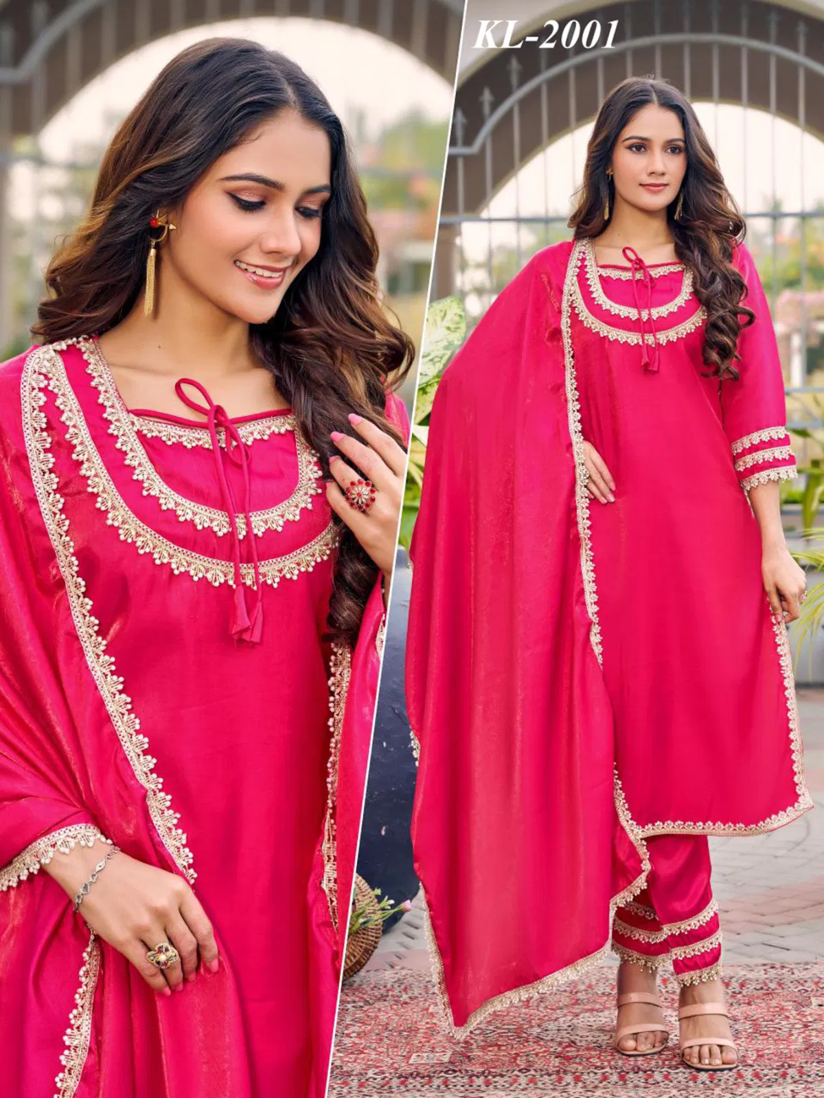 Naisha K 646 Roman Glass With Work Kurti Pant And Dupatta Collection 