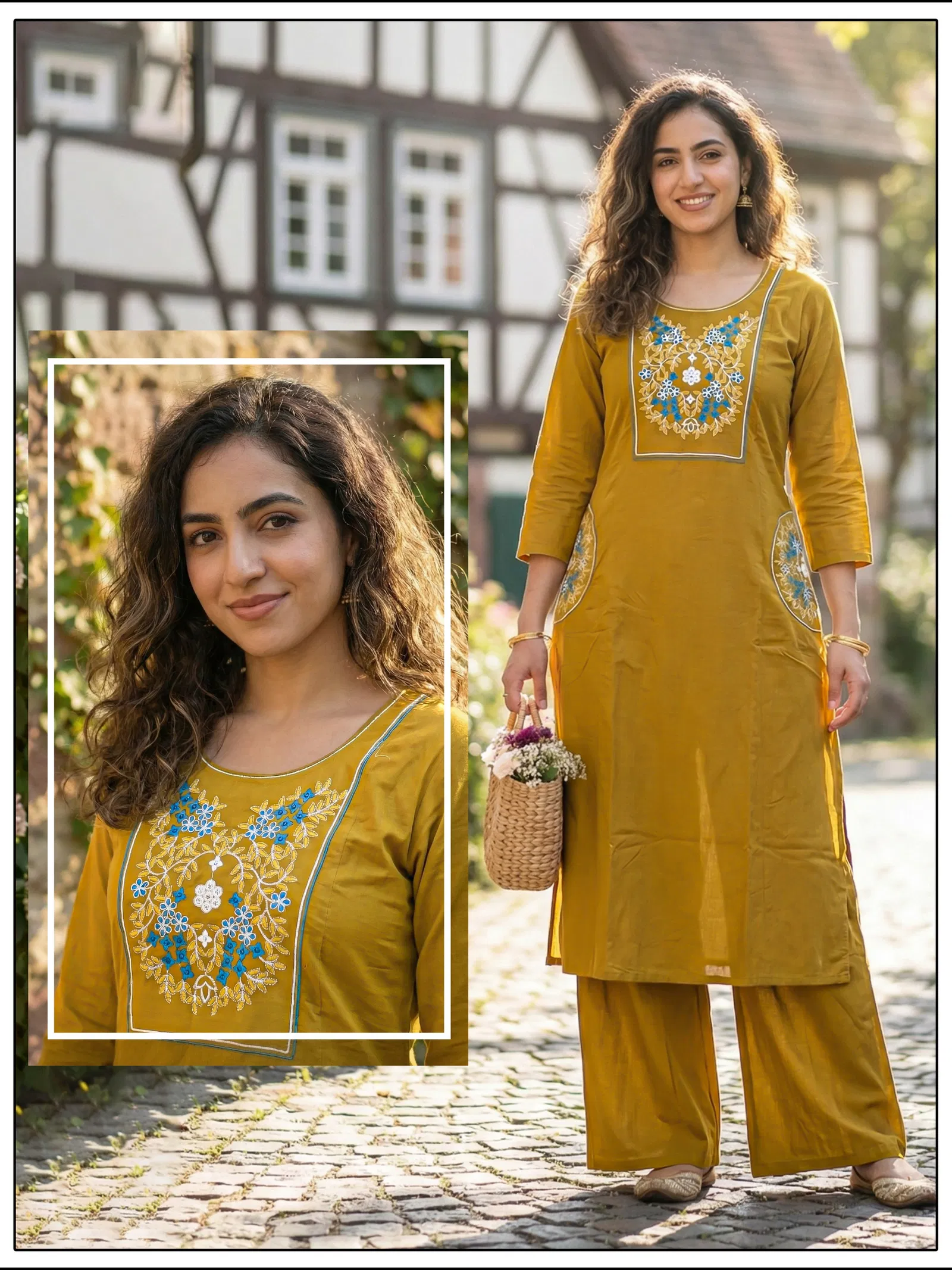 Naisha K 647 Dhabu Cotton With Work Kurti and Pant Collection