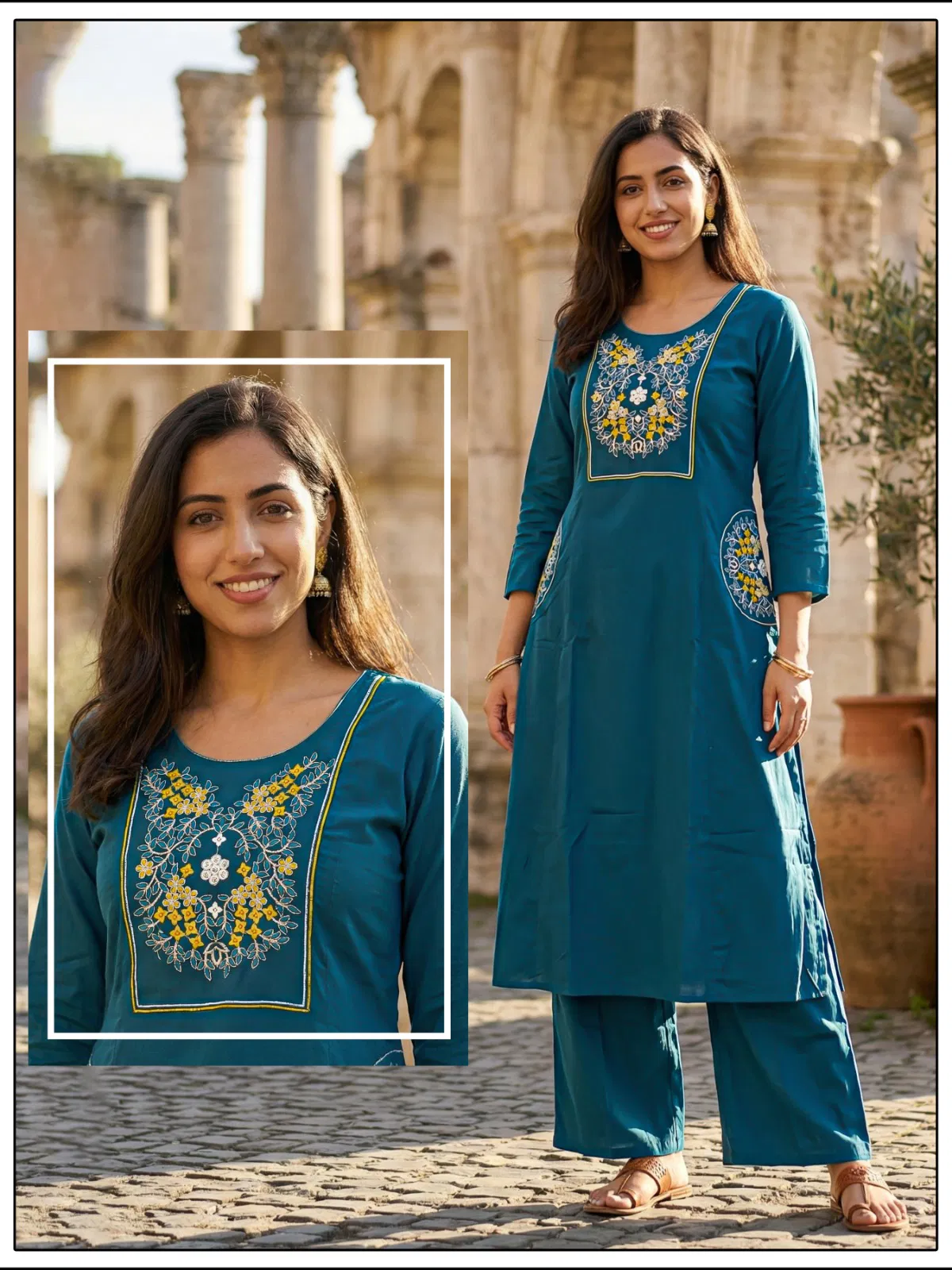 Naisha K 647 Dhabu Cotton With Work Kurti and Pant Collection