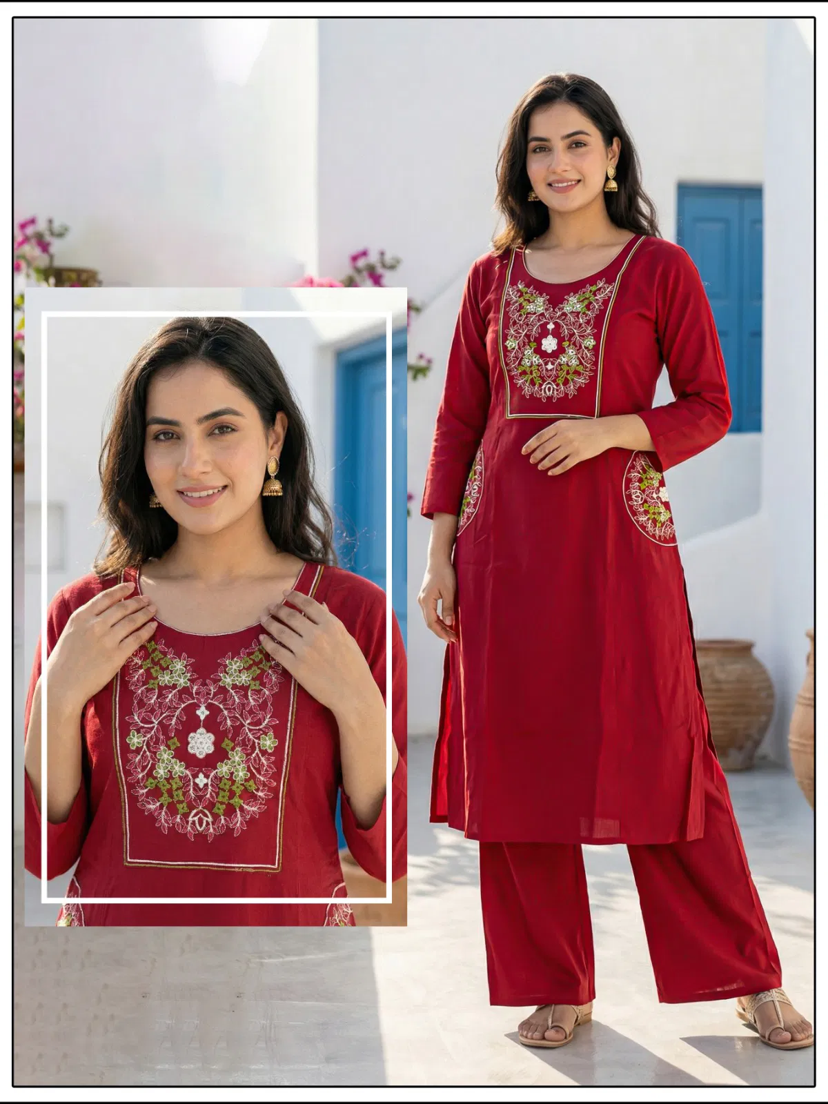 Naisha K 647 Dhabu Cotton With Work Kurti and Pant Collection