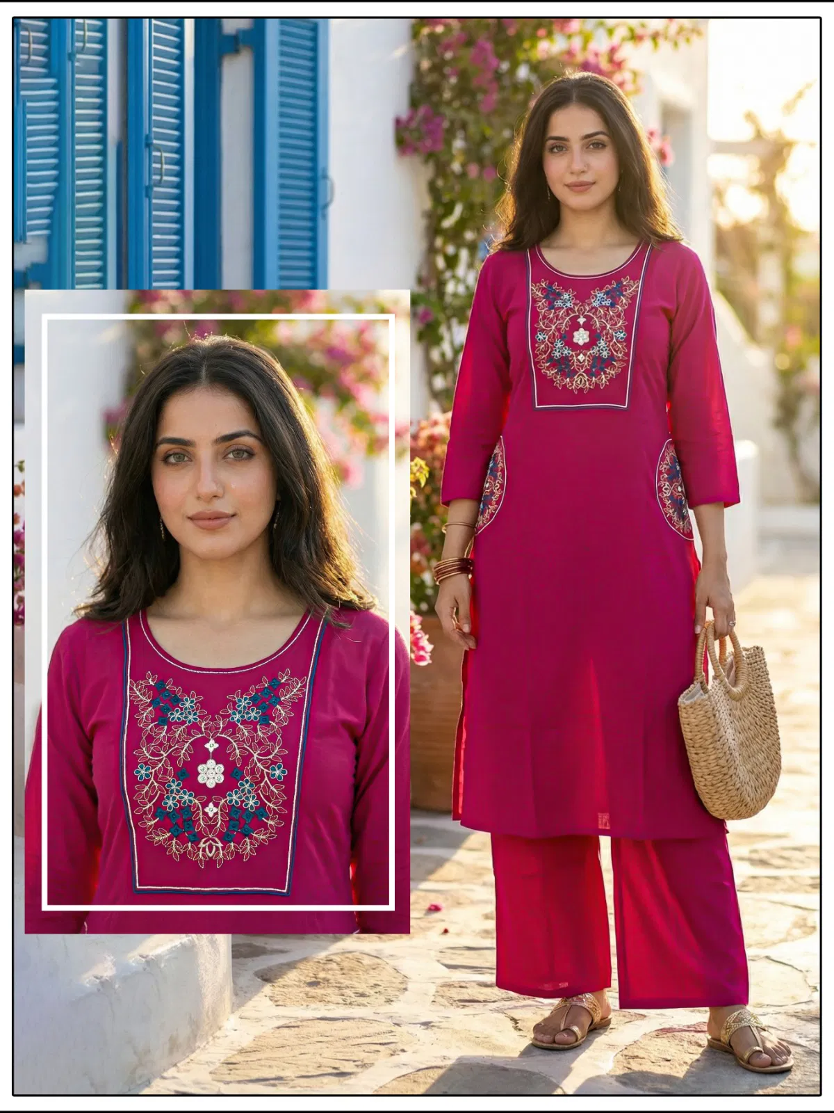 Naisha K 647 Dhabu Cotton With Work Kurti and Pant Collection