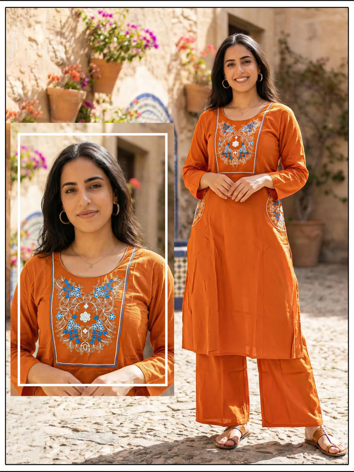 Naisha K 647 Dhabu Cotton With Work Kurti and Pant Collection