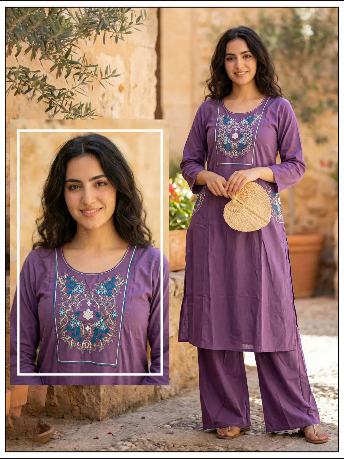 Naisha K 647 Dhabu Cotton With Work Kurti and Pant Collection