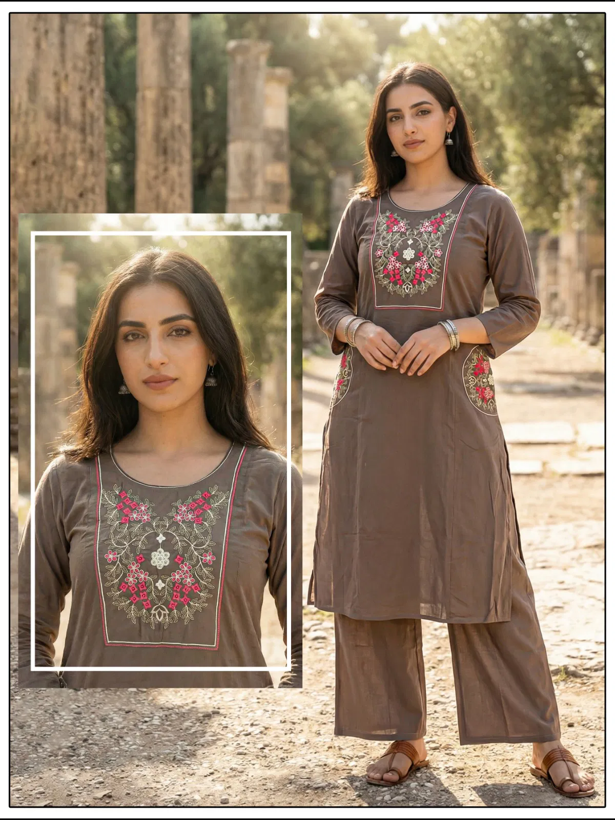 Naisha K 647 Dhabu Cotton With Work Kurti and Pant Collection