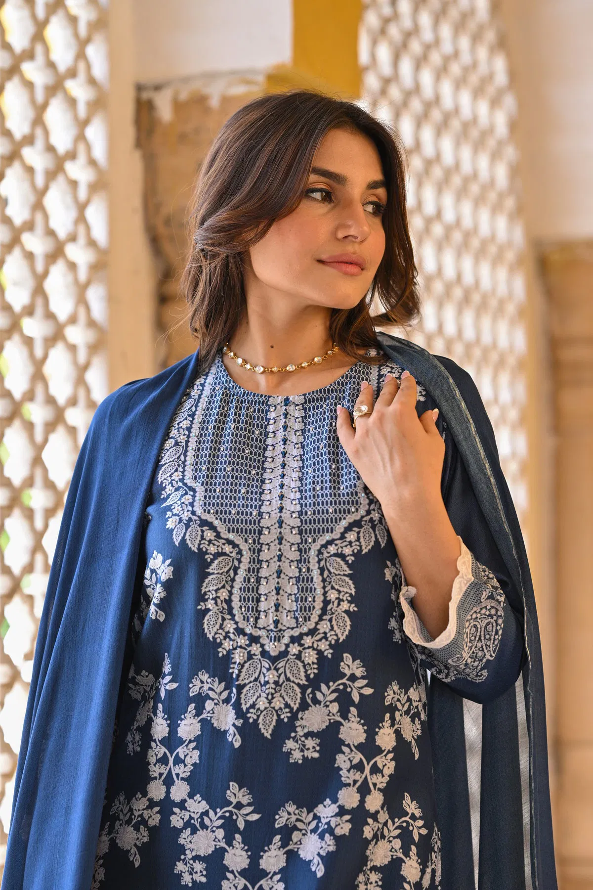 Inaya 01 Muslin With Printed Casual Wear Top Bottom And Dupatta Collection 