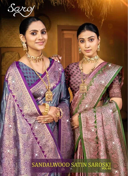 Saroj Sandalwood Satin Saroski Vol 2 Rich Pallu Silk Saree Collection 