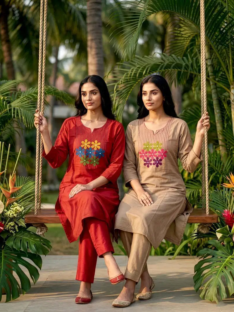 Kajri Vol 1 Dhabu Cotton Embroidery Kurti And Bottom Collection