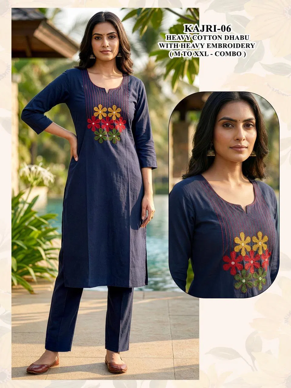 Kajri Vol 1 Dhabu Cotton Embroidery Kurti And Bottom Collection