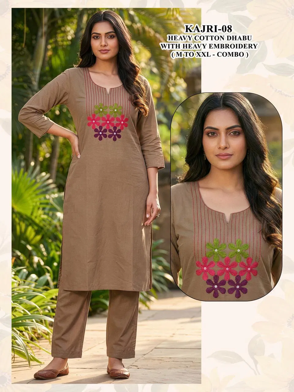 Kajri Vol 1 Dhabu Cotton Embroidery Kurti And Bottom Collection