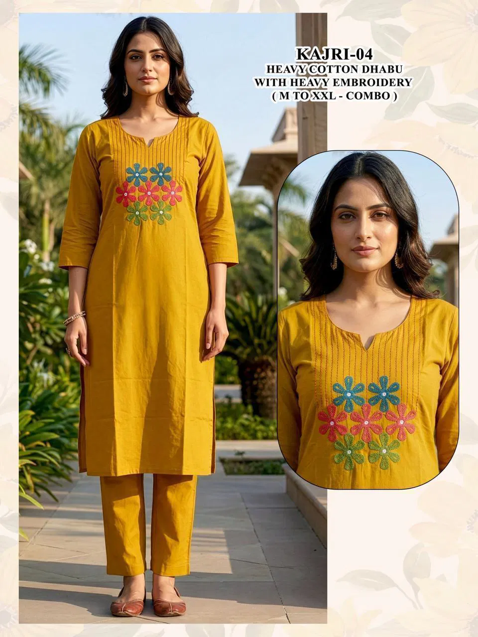 Kajri Vol 1 Dhabu Cotton Embroidery Kurti And Bottom Collection