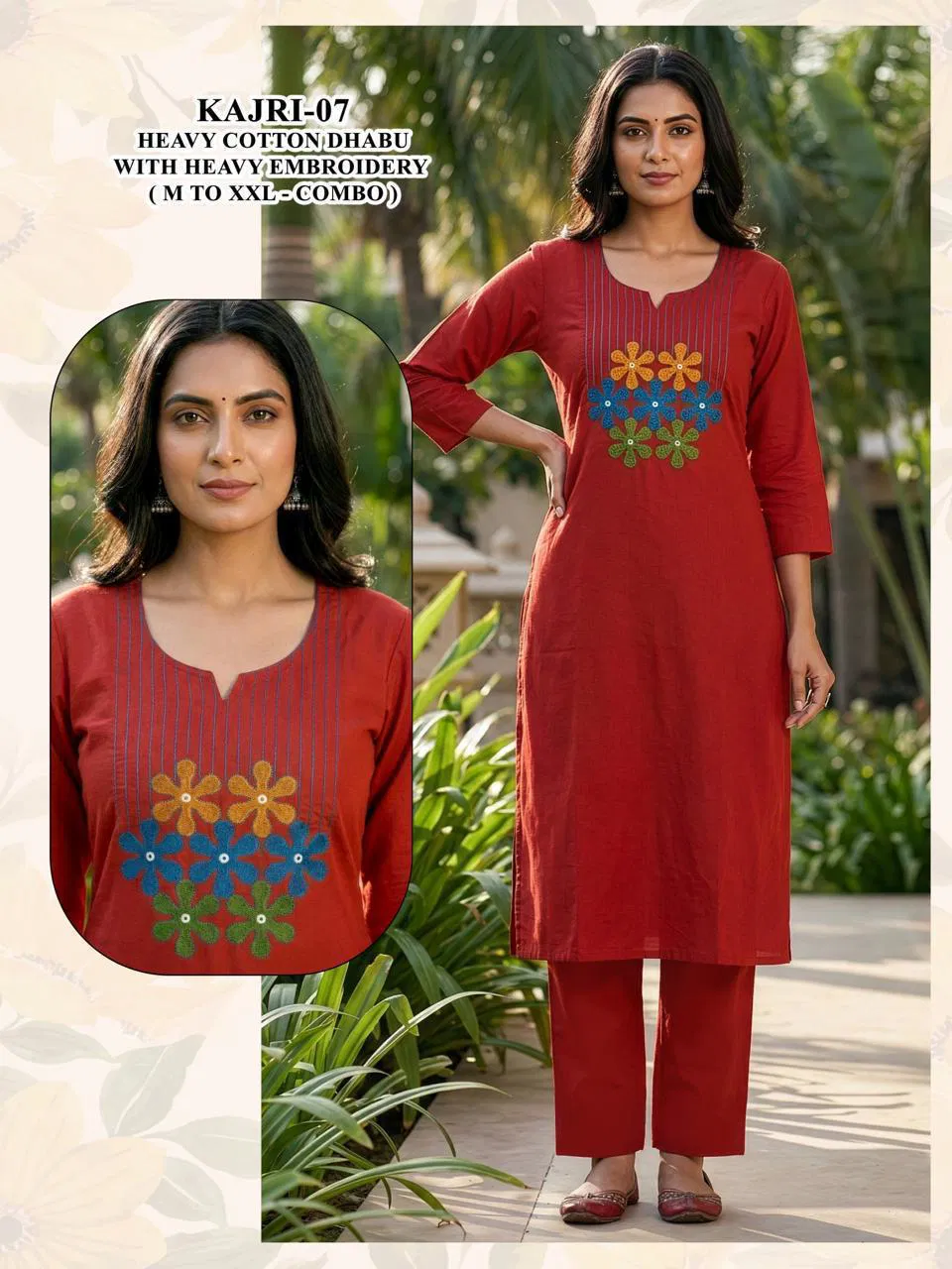 Kajri Vol 1 Dhabu Cotton Embroidery Kurti And Bottom Collection