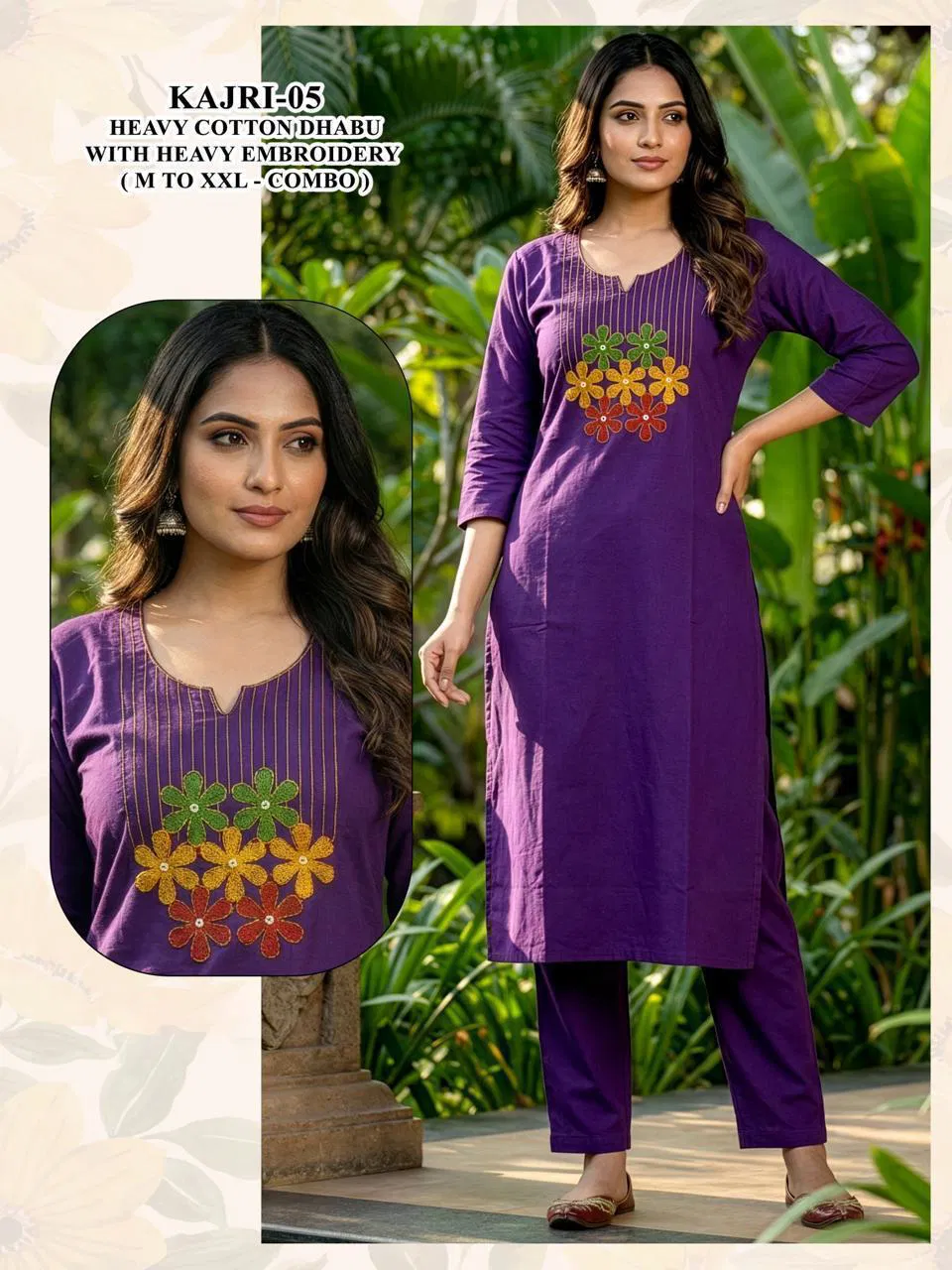 Kajri Vol 1 Dhabu Cotton Embroidery Kurti And Bottom Collection