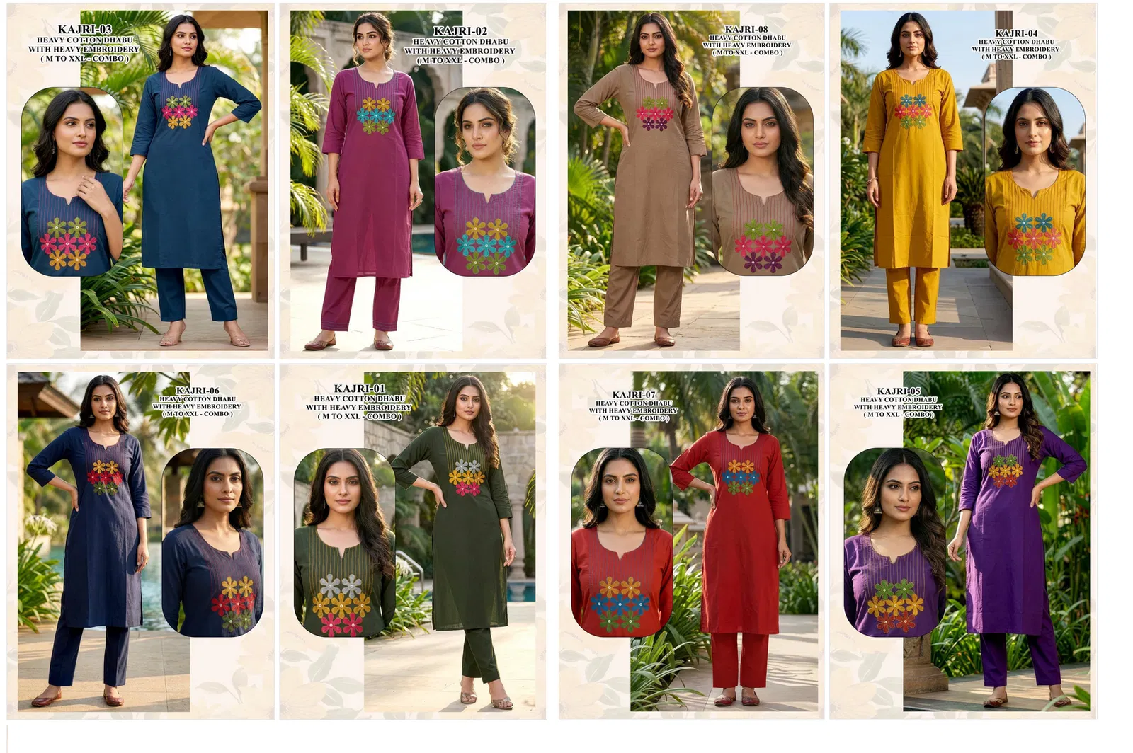 Kajri Vol 1 Dhabu Cotton Embroidery Kurti And Bottom Collection