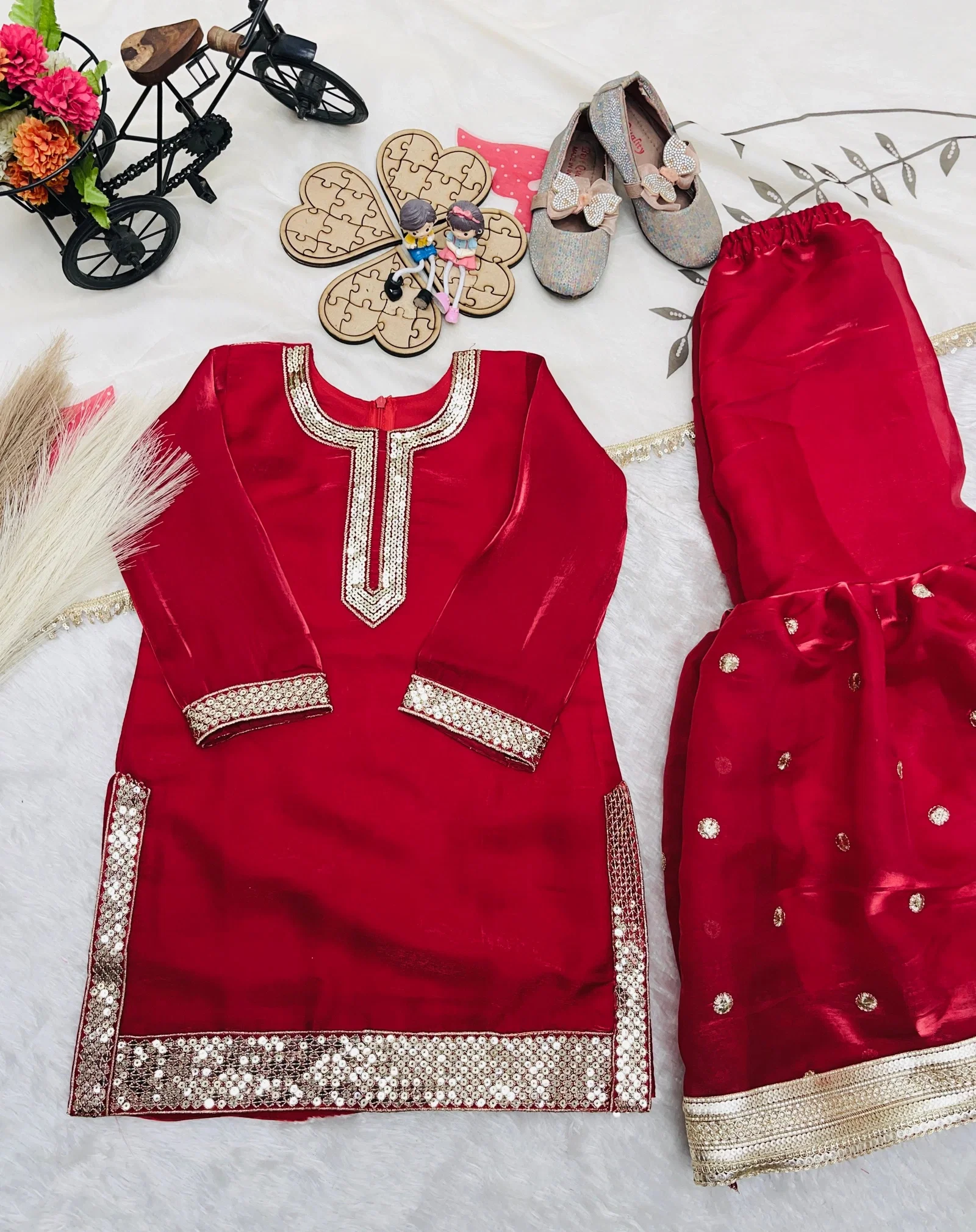 OC 240 Fendi Silk Kids Top With Sharara And Dupatta Set Collection 
