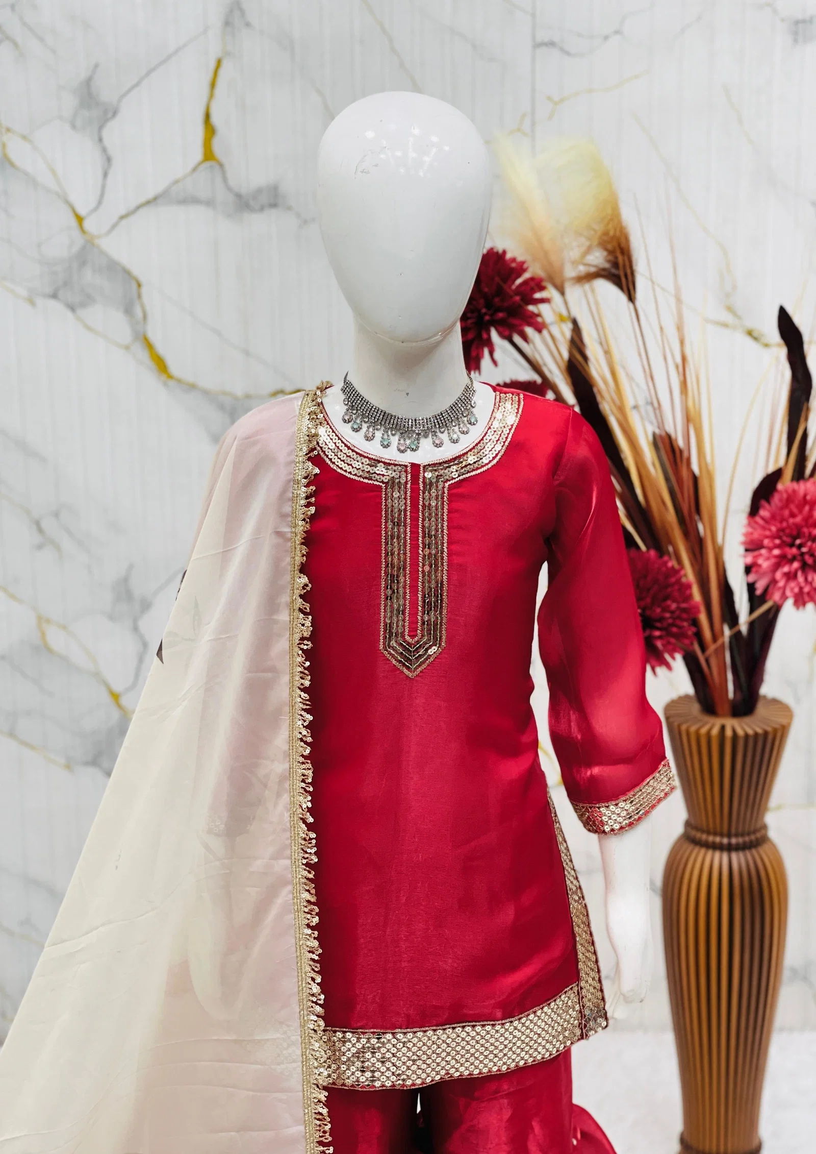 OC 240 Fendi Silk Kids Top With Sharara And Dupatta Set Collection 