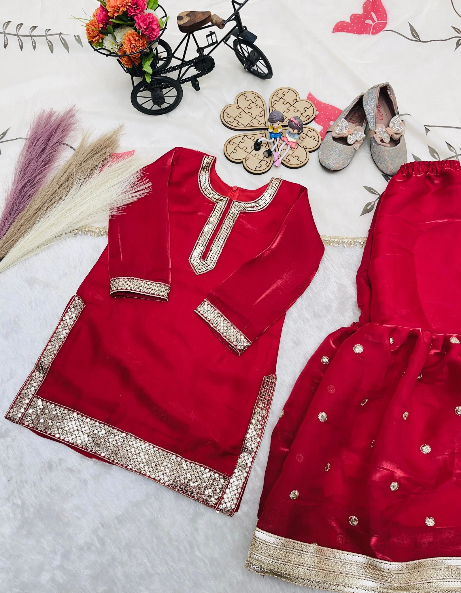 OC 240 Fendi Silk Kids Top With Sharara And Dupatta Set Collection 