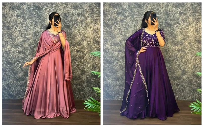 Laisha 01 Vichitra With Embroidery Work Gown And Dupatta Collection