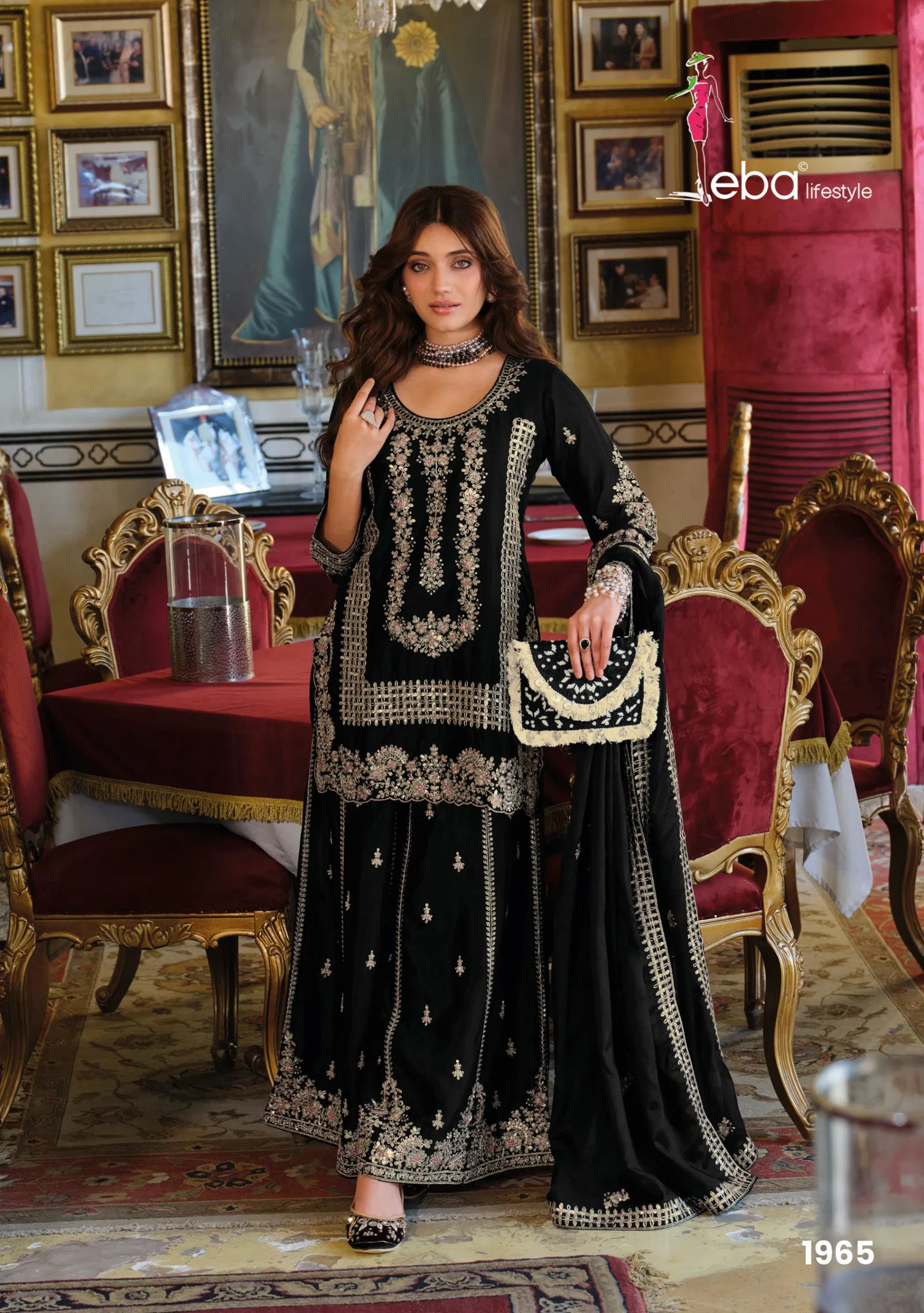 Eba Afrin Black And White Chinon Embroidery Work Top Bottom And Dupatta Collection 