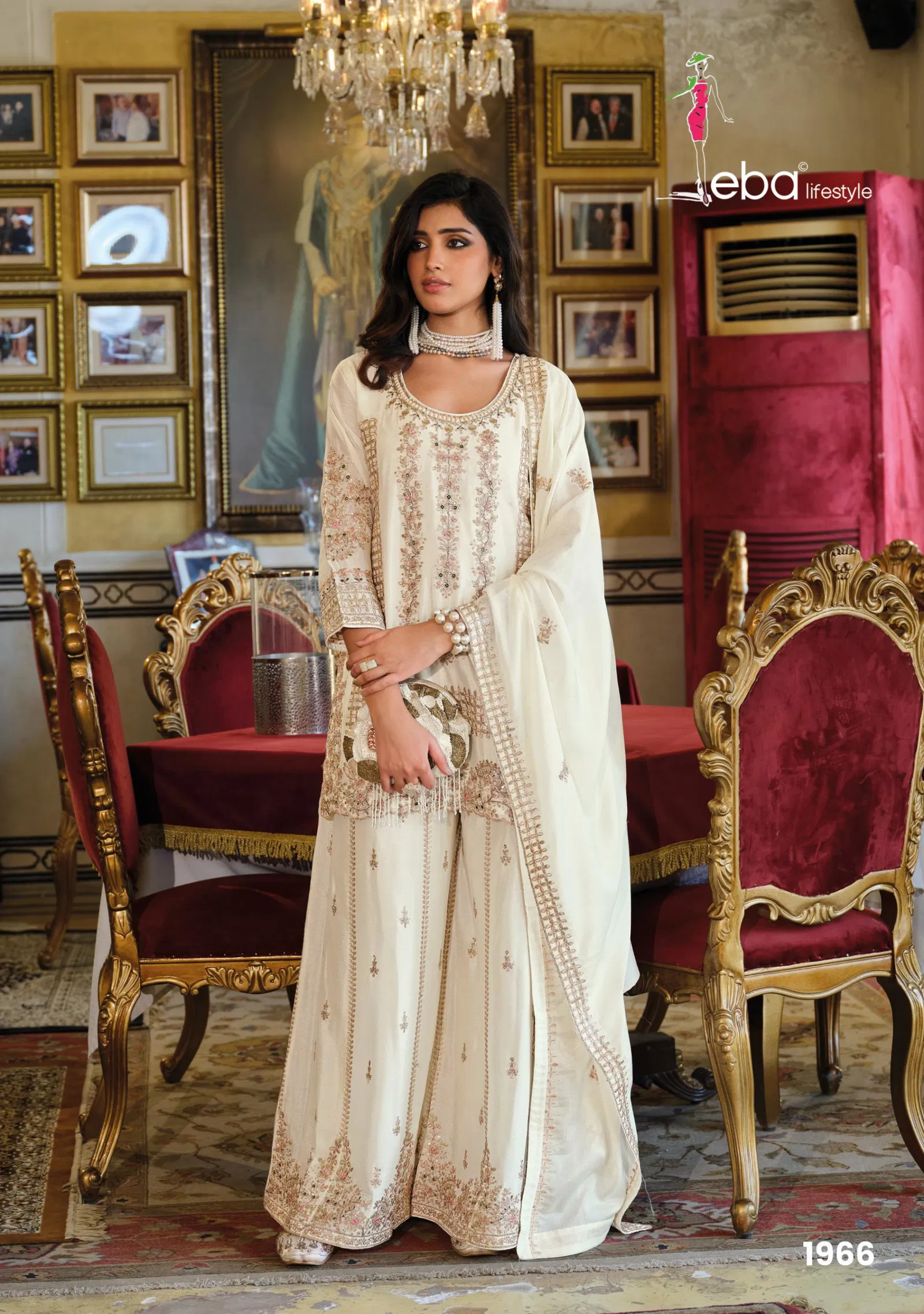 Eba Afrin Black And White Chinon Embroidery Work Top Bottom And Dupatta Collection 