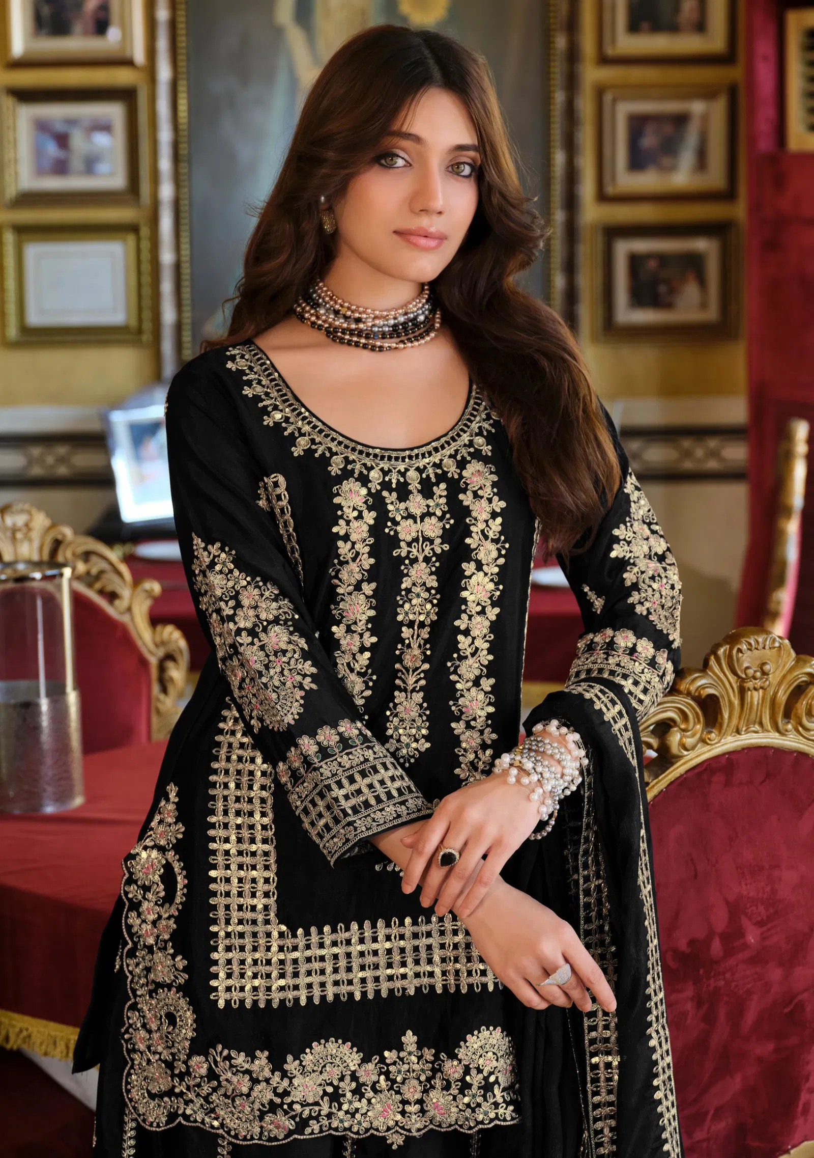 Eba Afrin Black And White Chinon Embroidery Work Top Bottom And Dupatta Collection 
