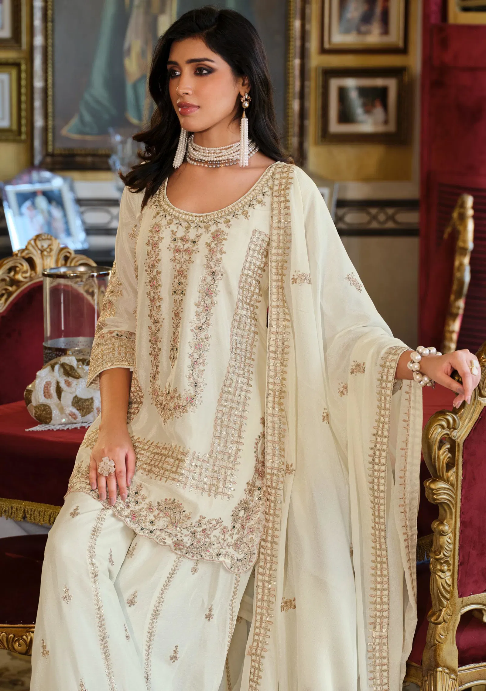 Eba Afrin Black And White Chinon Embroidery Work Top Bottom And Dupatta Collection 