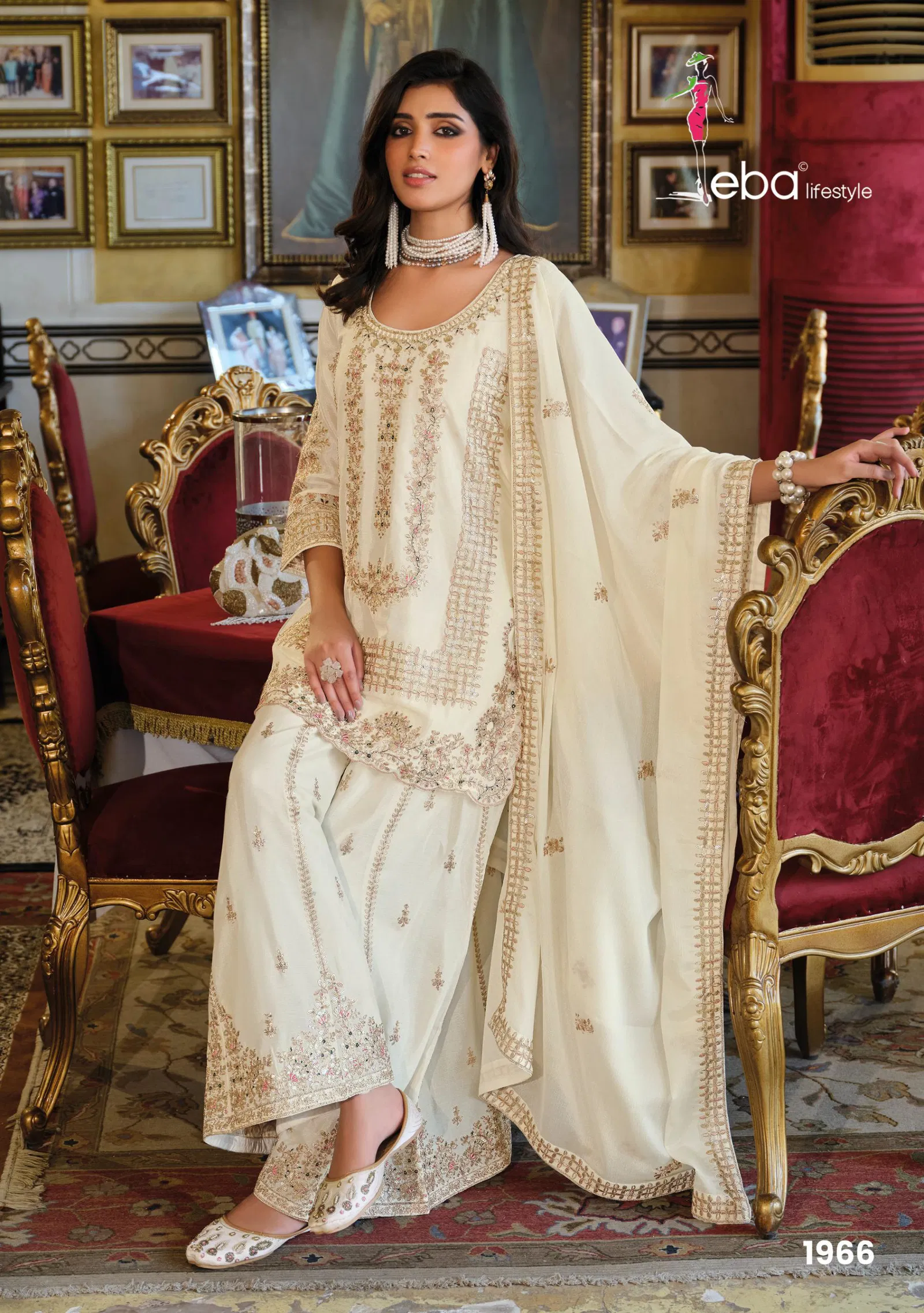 Eba Afrin Black And White Chinon Embroidery Work Top Bottom And Dupatta Collection 