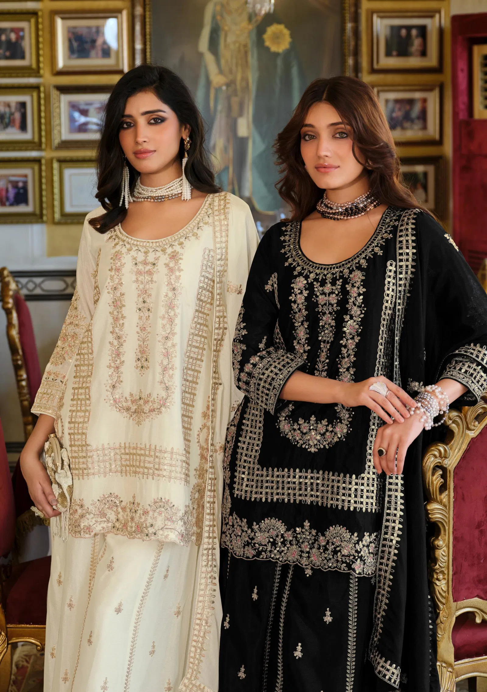 Eba Afrin Black And White Chinon Embroidery Work Top Bottom And Dupatta Collection 