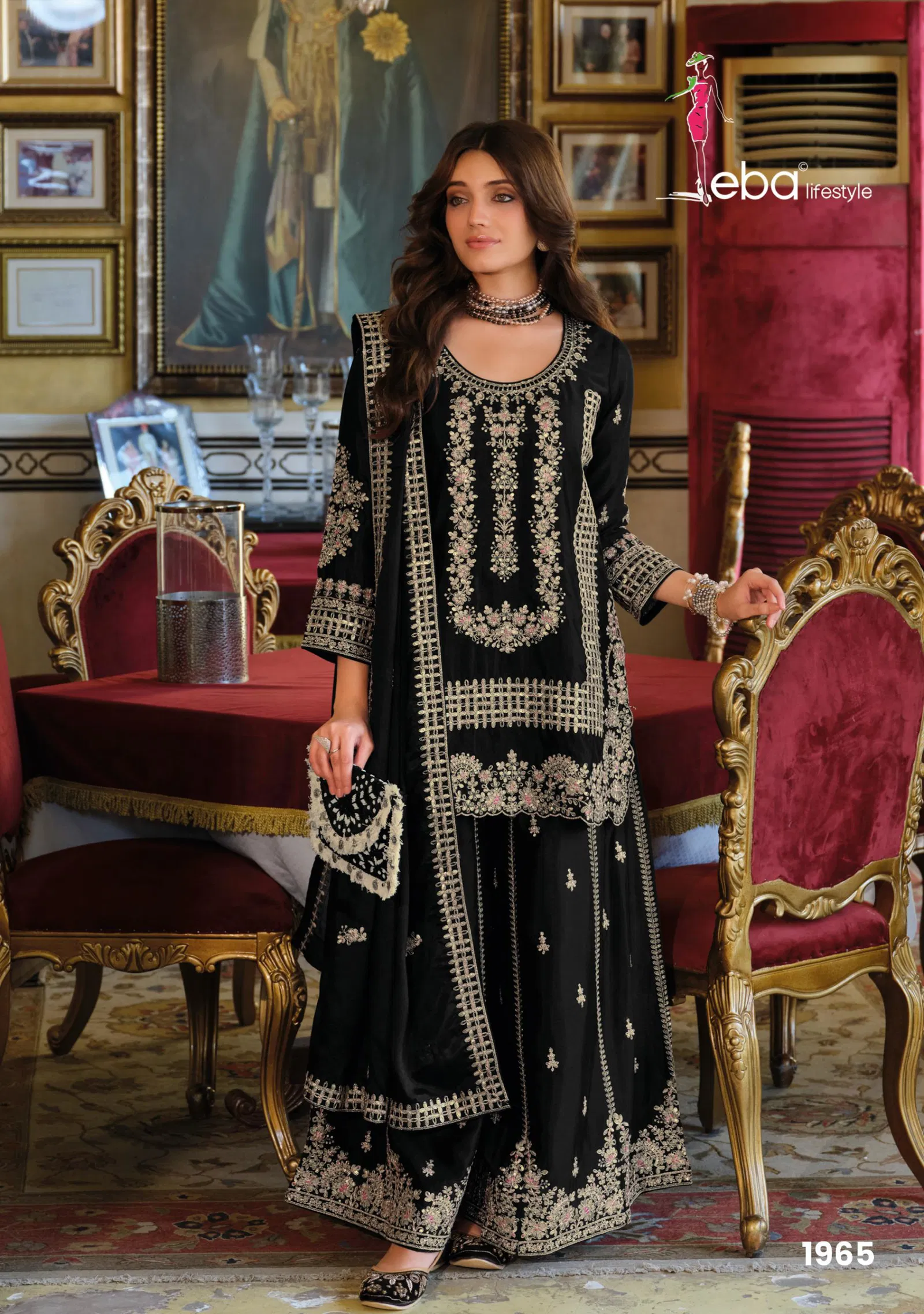 Eba Afrin Black And White Chinon Embroidery Work Top Bottom And Dupatta Collection 