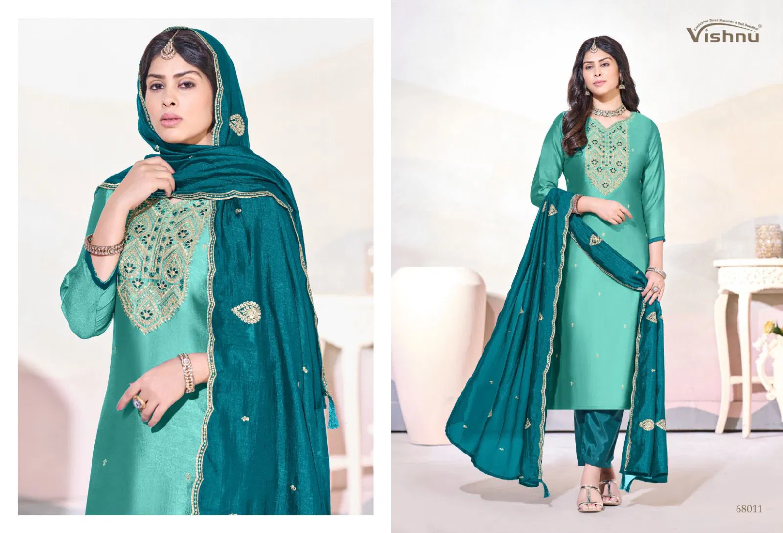 Vishnu Arunika Vichitra Silk With Work Dress Material Collection