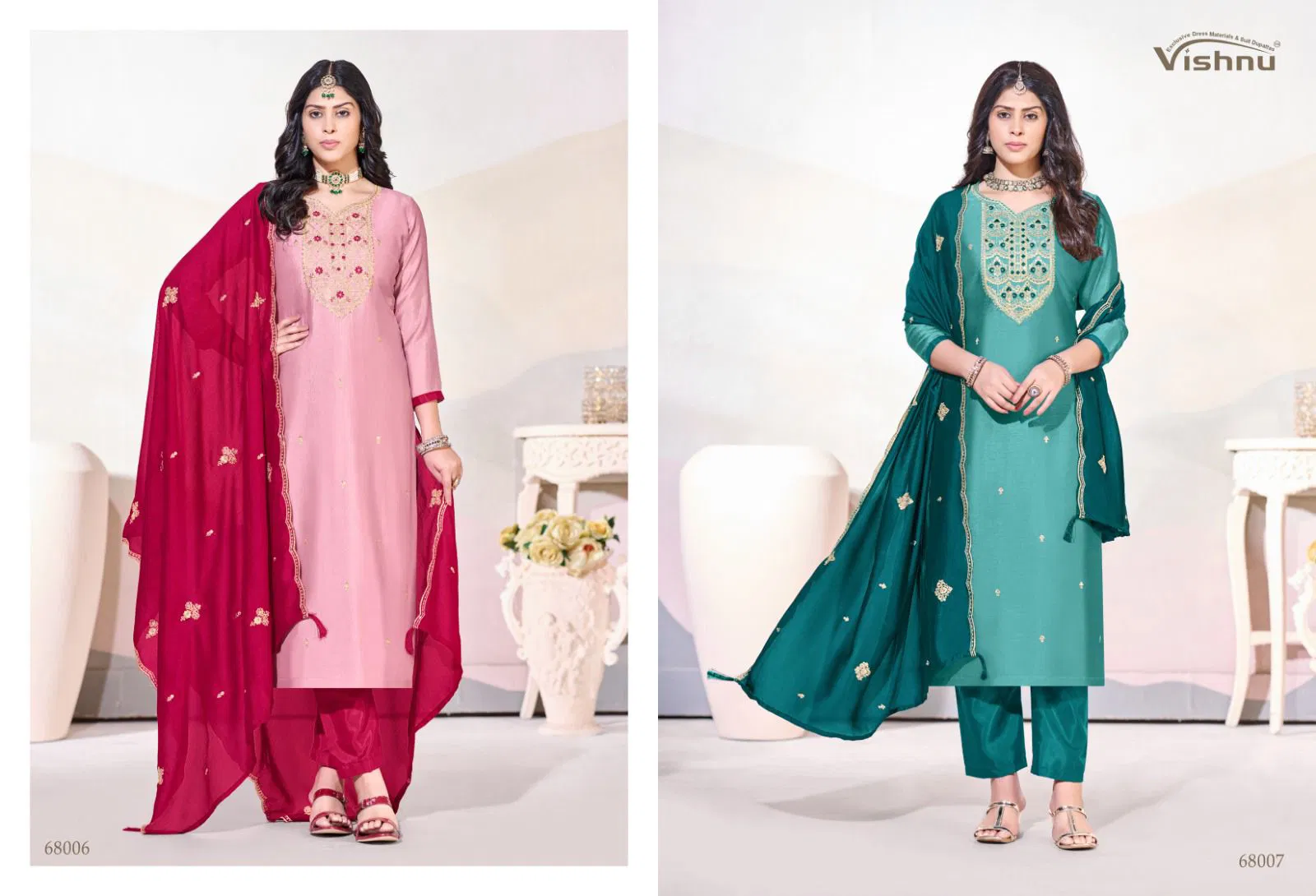 Vishnu Arunika Vichitra Silk With Work Dress Material Collection