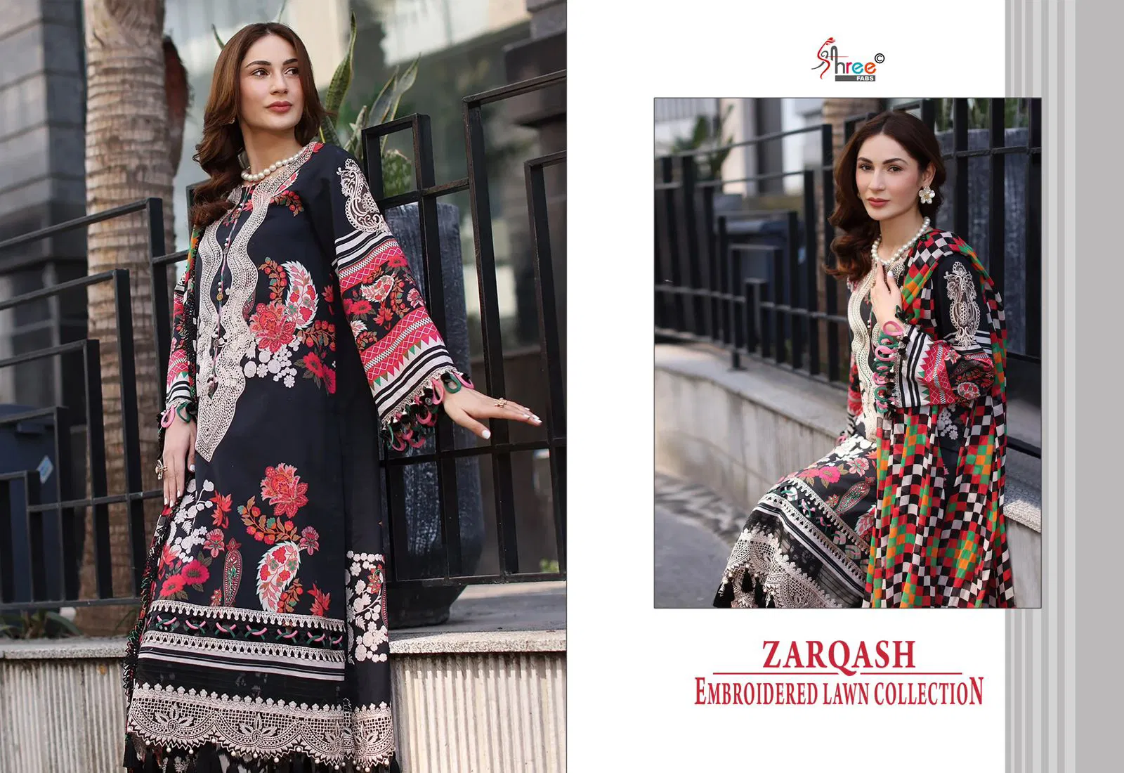 Shree Zarqash Chiffon Dupatta Cotton Print Pakistani Salwar Kameez Collection 