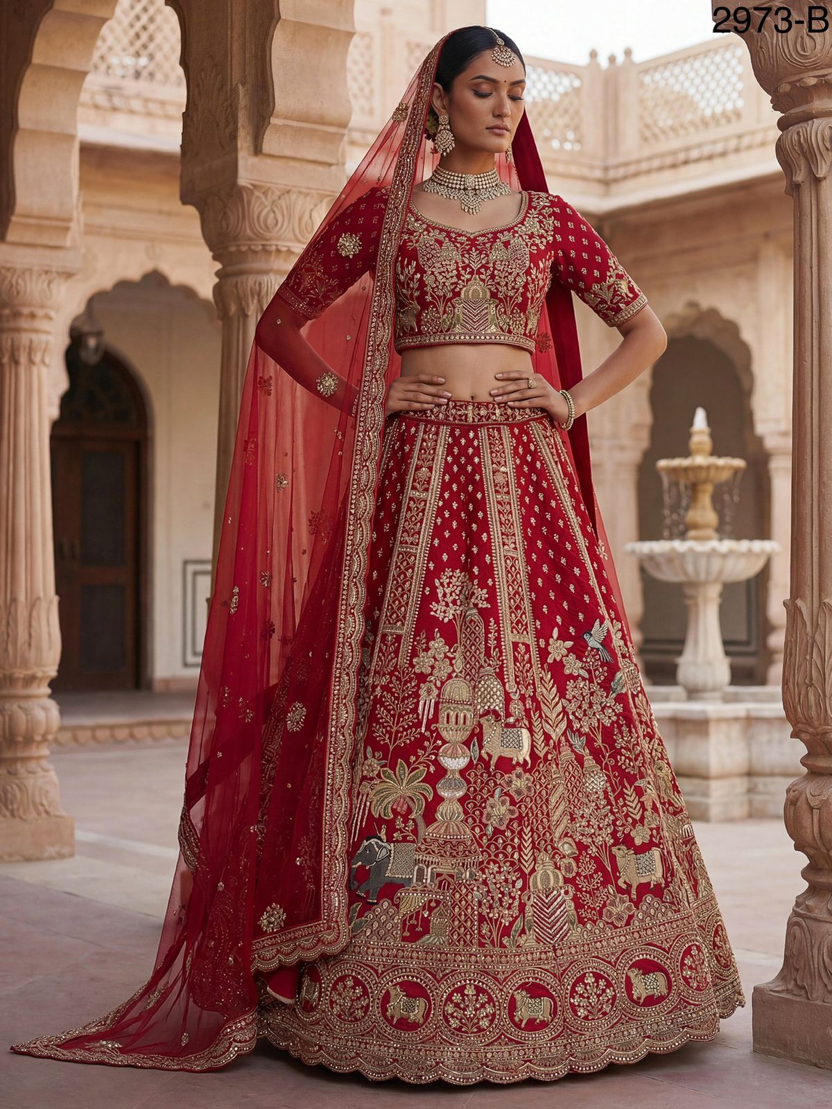 Anjani 2973 Attractive Elephant Embroidered Perfect Bridal Lehenga choli with Double Dupatta Collection