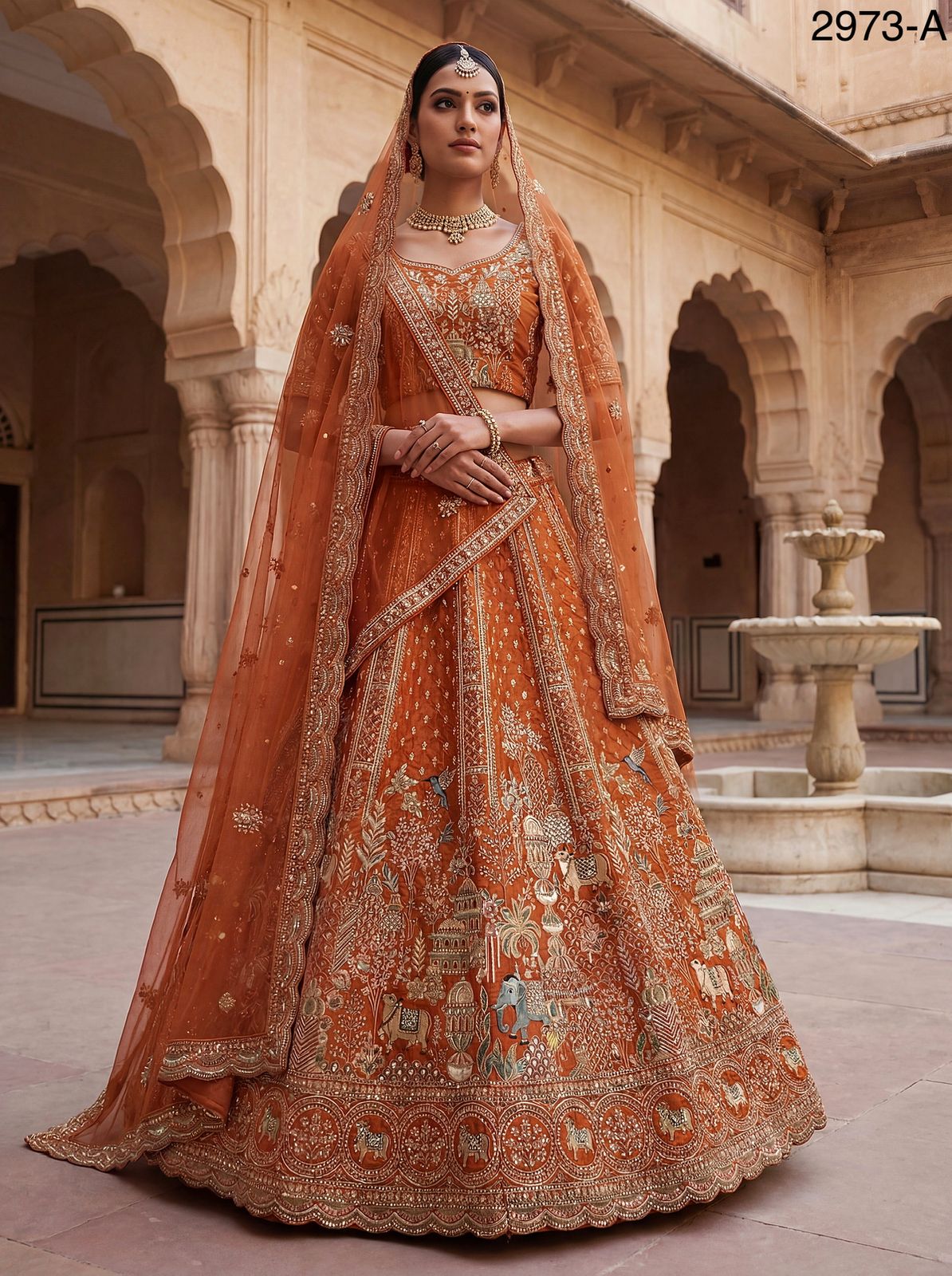 Anjani 2973 Attractive Elephant Embroidered Perfect Bridal Lehenga choli with Double Dupatta Collection