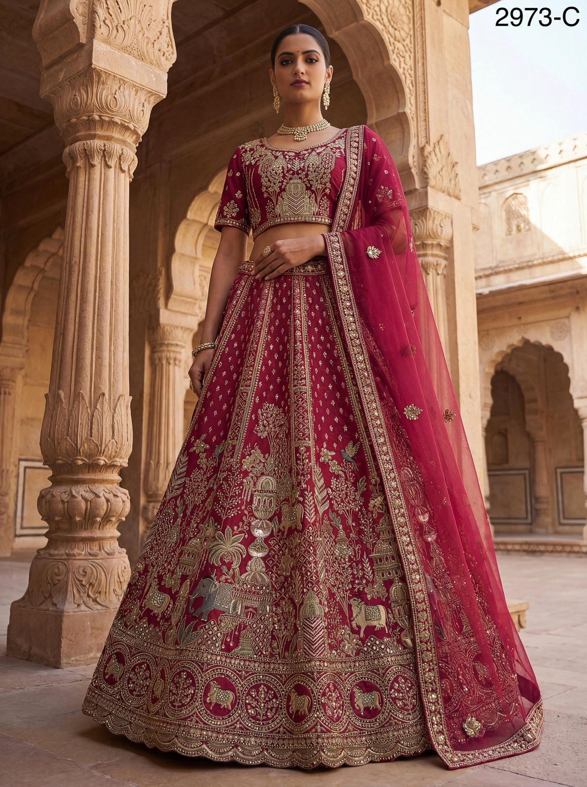 Anjani 2973 Attractive Elephant Embroidered Perfect Bridal Lehenga choli with Double Dupatta Collection