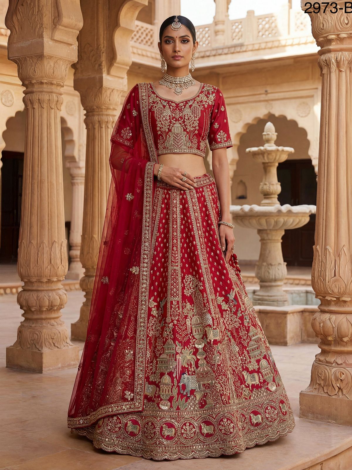 Anjani 2973 Attractive Elephant Embroidered Perfect Bridal Lehenga choli with Double Dupatta Collection