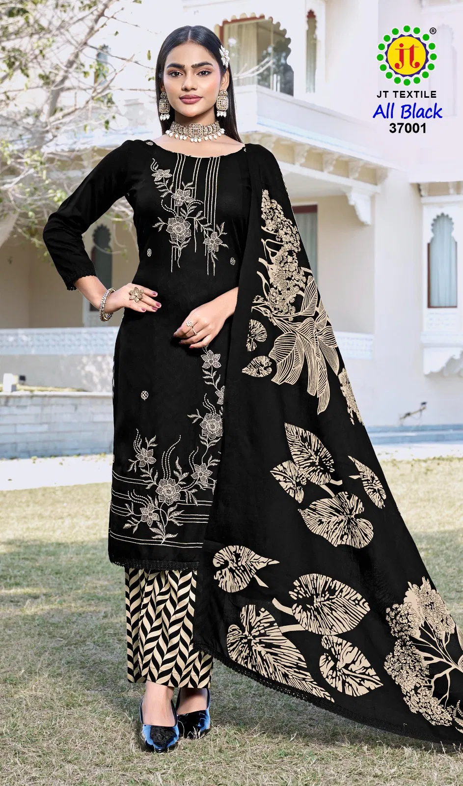 Jt All Black Vol 37 Rayon Sequence Embroidery Work Dress Material